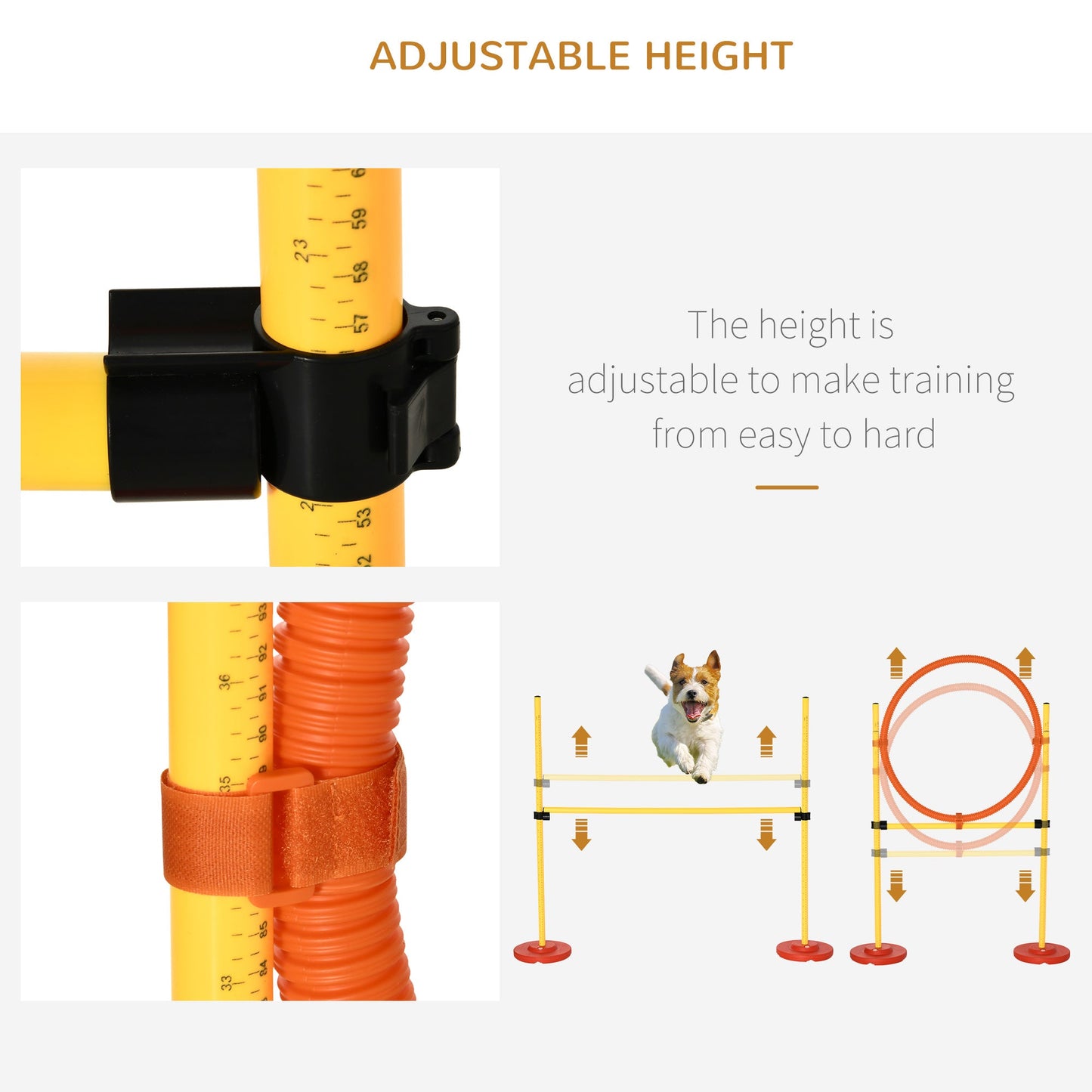 4PCs Portable Pet Agility Training Obstacle Set for Dogs w/ Adjustable Weave Pole, Jumping Ring, Adjustable High Jump, Tunnel and Carrying Bag