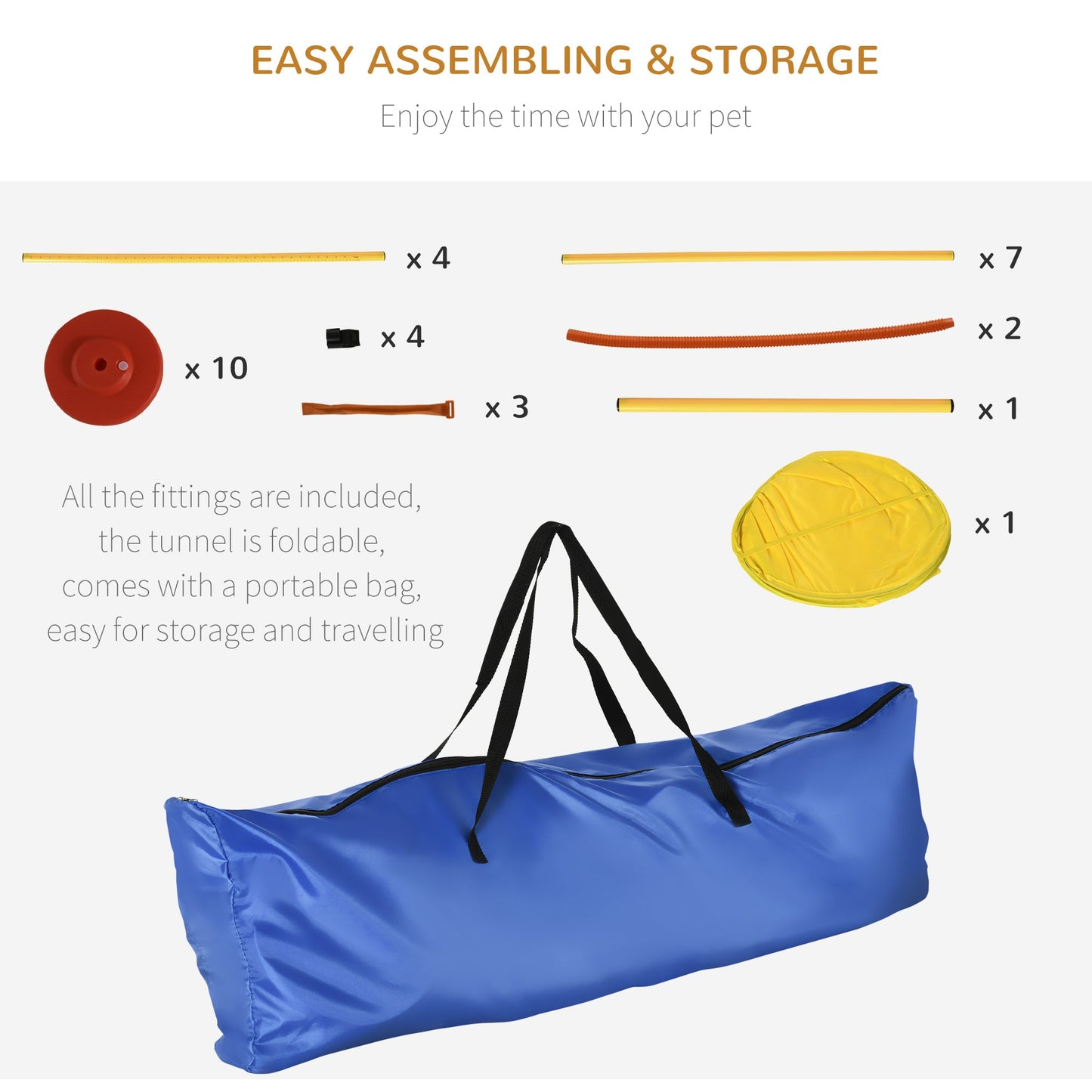 4PCs Portable Pet Agility Training Obstacle Set for Dogs w/ Adjustable Weave Pole, Jumping Ring, Adjustable High Jump, Tunnel and Carrying Bag