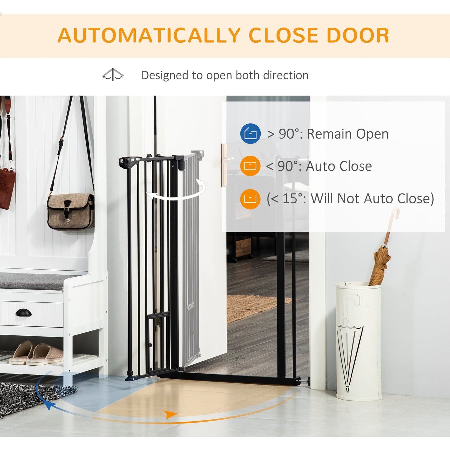 41"H Dog Gate with Cat Door, Pet Gate with Small Door, Easy Open Indoor Dog Gates for Doorways, House, Stair, 29"-40" Long, Black