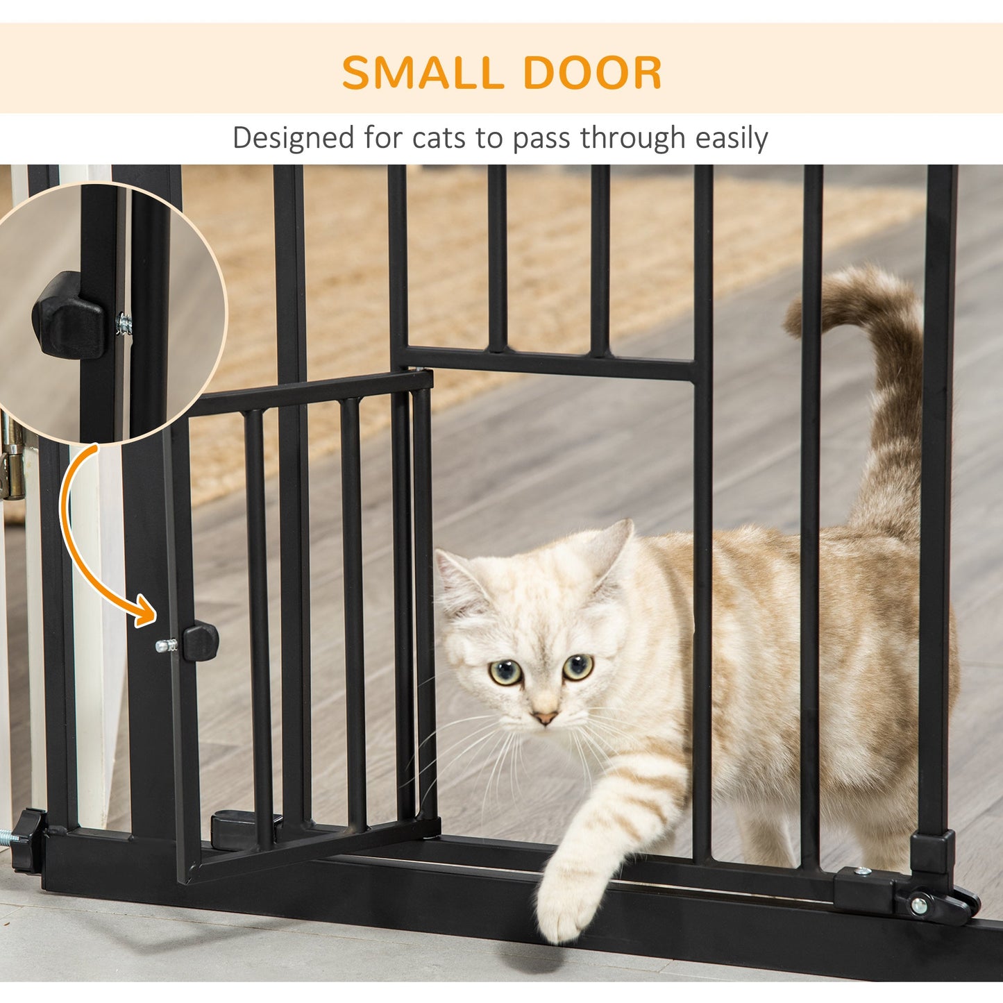 41"H Dog Gate with Cat Door, Pet Gate with Small Door, Easy Open Indoor Dog Gates for Doorways, House, Stair, 29"-40" Long, Black