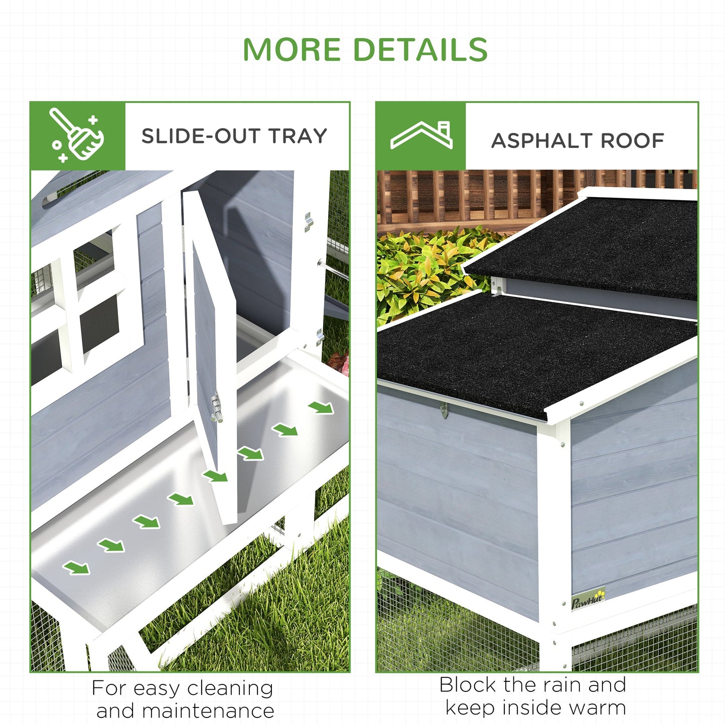 76" Wooden Chicken Coop, Outdoor Hen House Poultry Duck Goose Cage with Outdoor Run, Nesting Box, Removable Tray and Lockable Doors, Grey