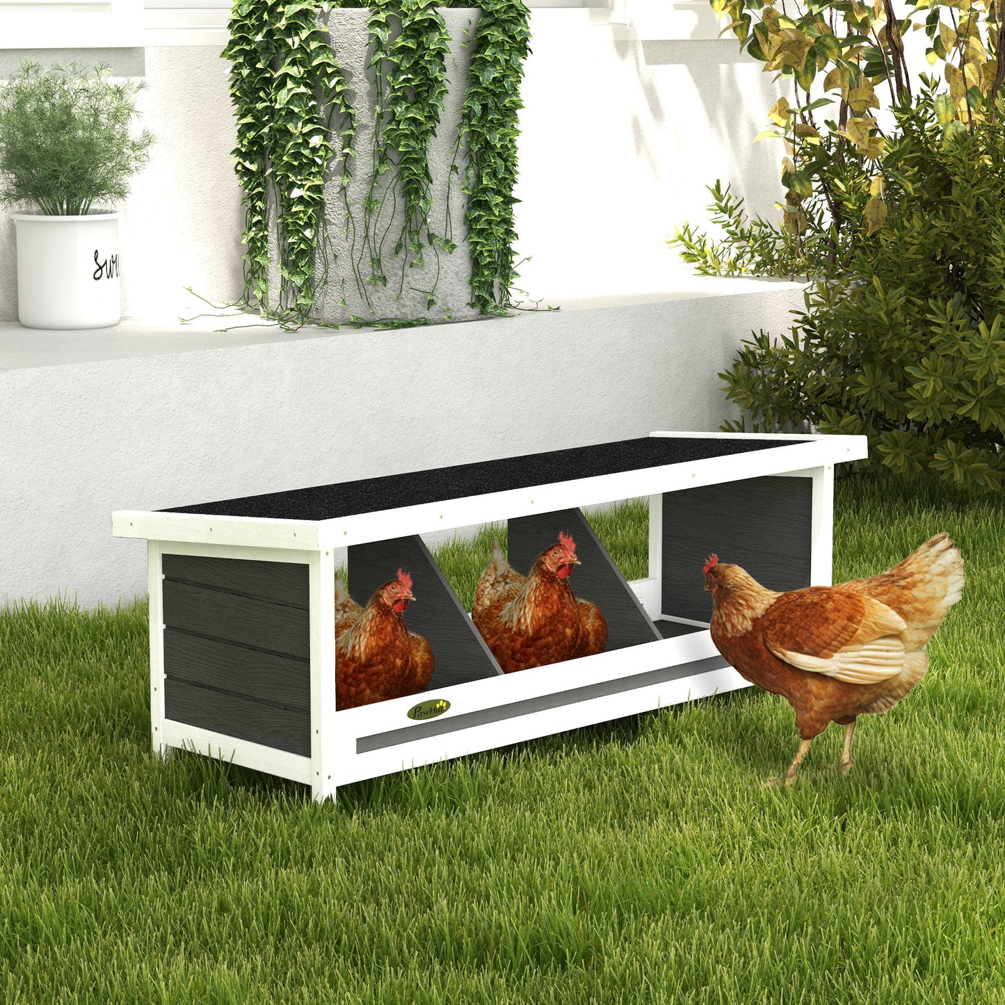 Wood Nesting Boxes for Chickens, Laying Nest Box, Chicken Coop Accessories with Asphalt Roof, Easy to Assemble, Fits Up to 3 Chickens, Grey
