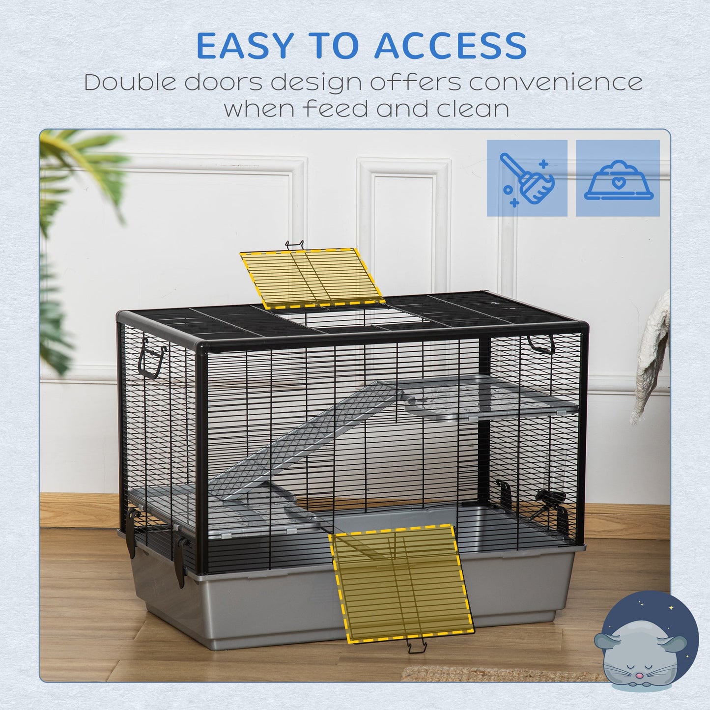 3-tier Hamster Cage, Guinea Pig Cage, Pet Chinchillas Play House Indoor with Accessories Food Dish Water Bottle, Ramps, 31.5"x19"x23", Grey