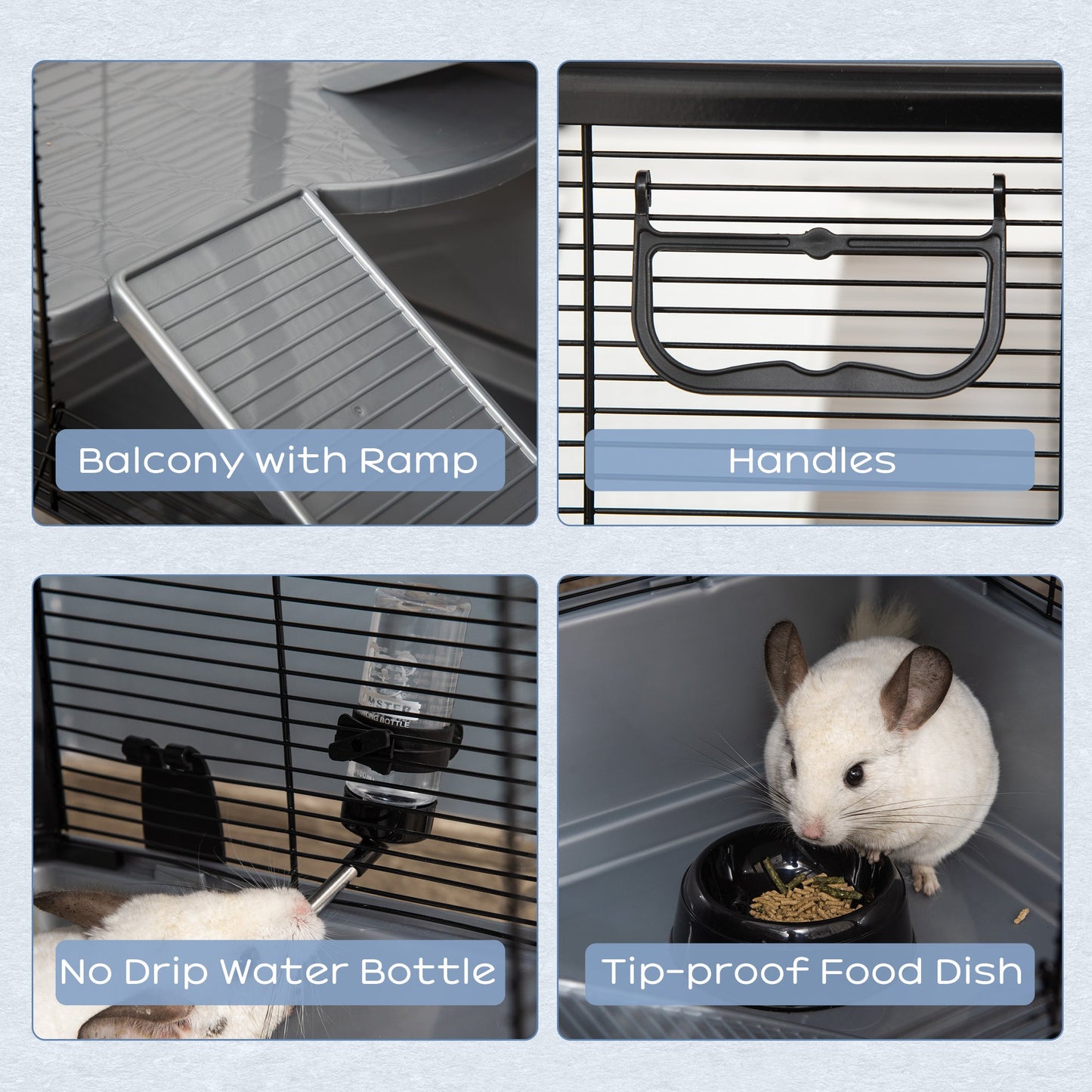 3-tier Hamster Cage, Guinea Pig Cage, Pet Chinchillas Play House Indoor with Accessories Food Dish Water Bottle, Ramps, 31.5"x19"x23", Grey