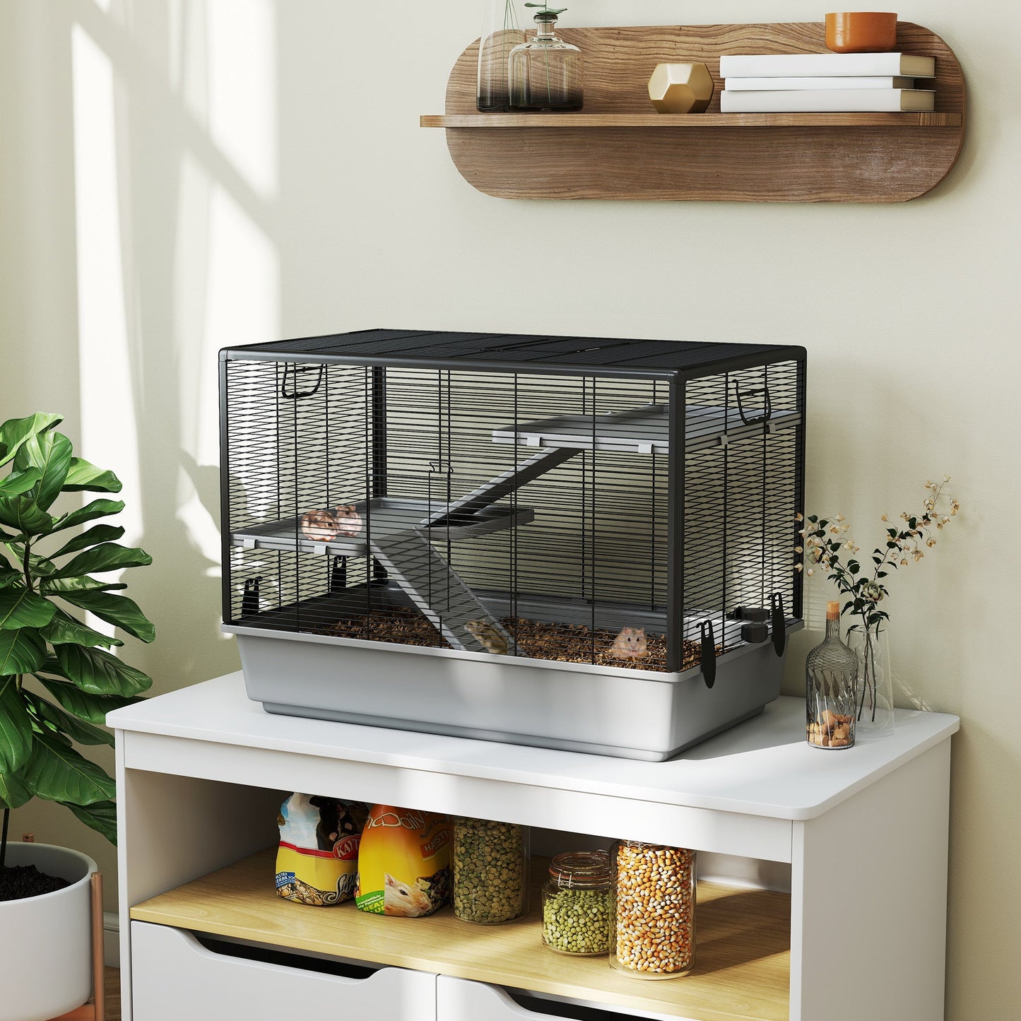 3-tier Hamster Cage, Guinea Pig Cage, Pet Chinchillas Play House Indoor with Accessories Food Dish Water Bottle, Ramps, 31.5"x19"x23", Grey