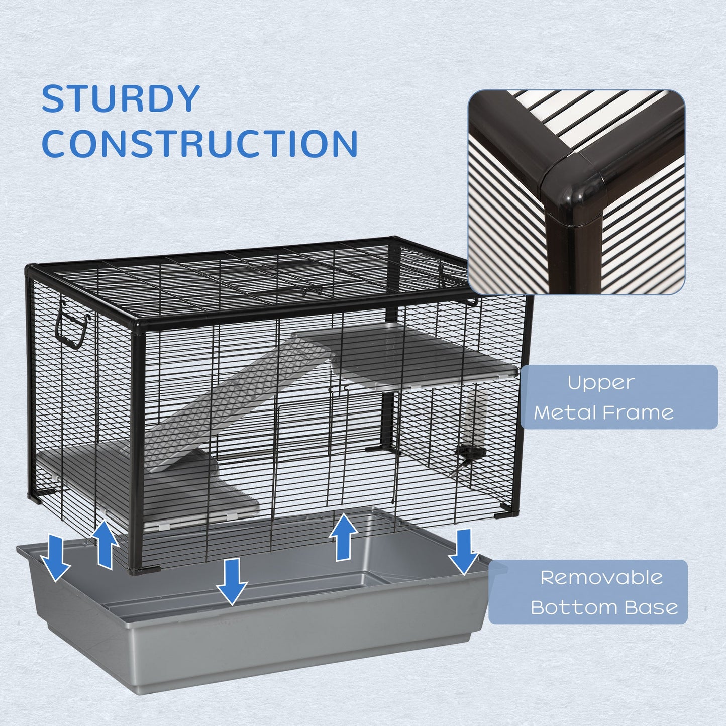 3-tier Hamster Cage, Guinea Pig Cage, Pet Chinchillas Play House Indoor with Accessories Food Dish Water Bottle, Ramps, 31.5"x19"x23", Grey