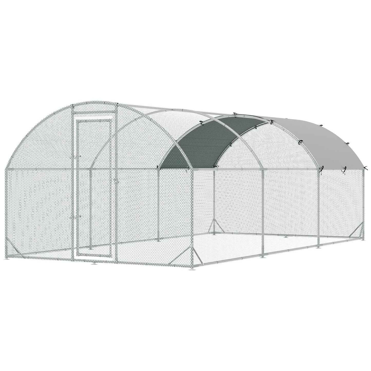 Galvanized Large Metal Chicken Coop Cage Walk-in Enclosure Poultry Hen Run House Playpen Rabbit Hutch with Cover for Outdoor Backyard 9.2' x 18.7' x 6.5' Silver