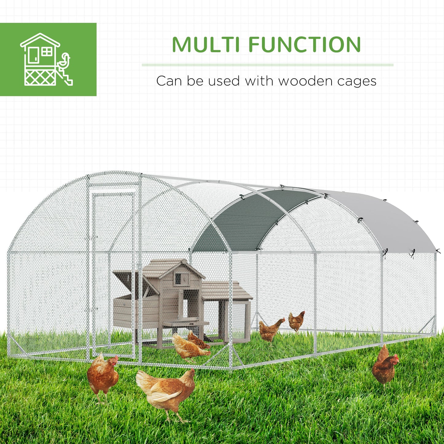 Galvanized Large Metal Chicken Coop Cage Walk-in Enclosure Poultry Hen Run House Playpen Rabbit Hutch with Cover for Outdoor Backyard 9.2' x 18.7' x 6.5' Silver
