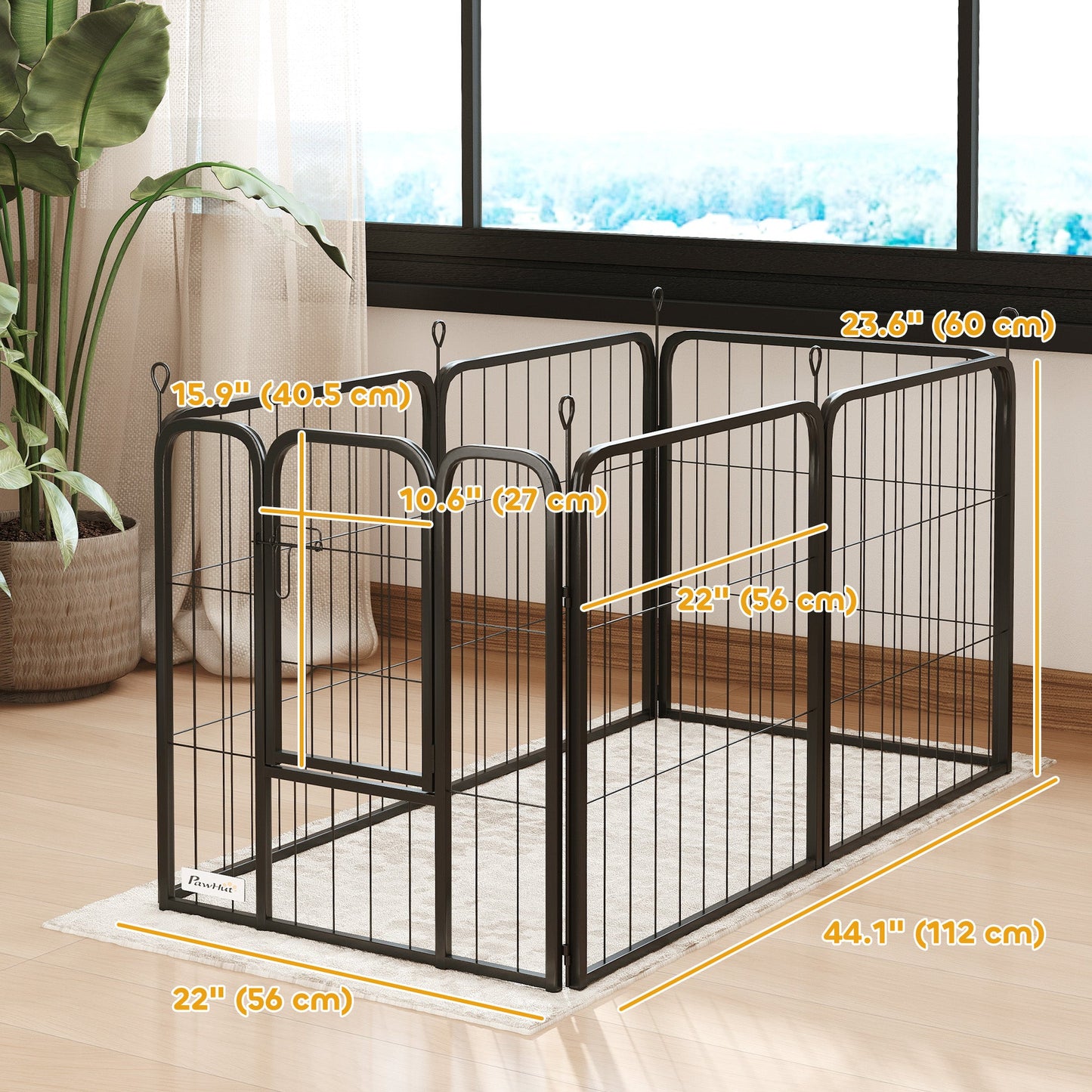 6 Panels Dog Playpen, 22"W x 24"H Heavy Duty Pet Fence with Door & Strap for Indoor Outdoor Backyard Garden, Portable & Foldable Puppy Pet Pen for Small Dogs