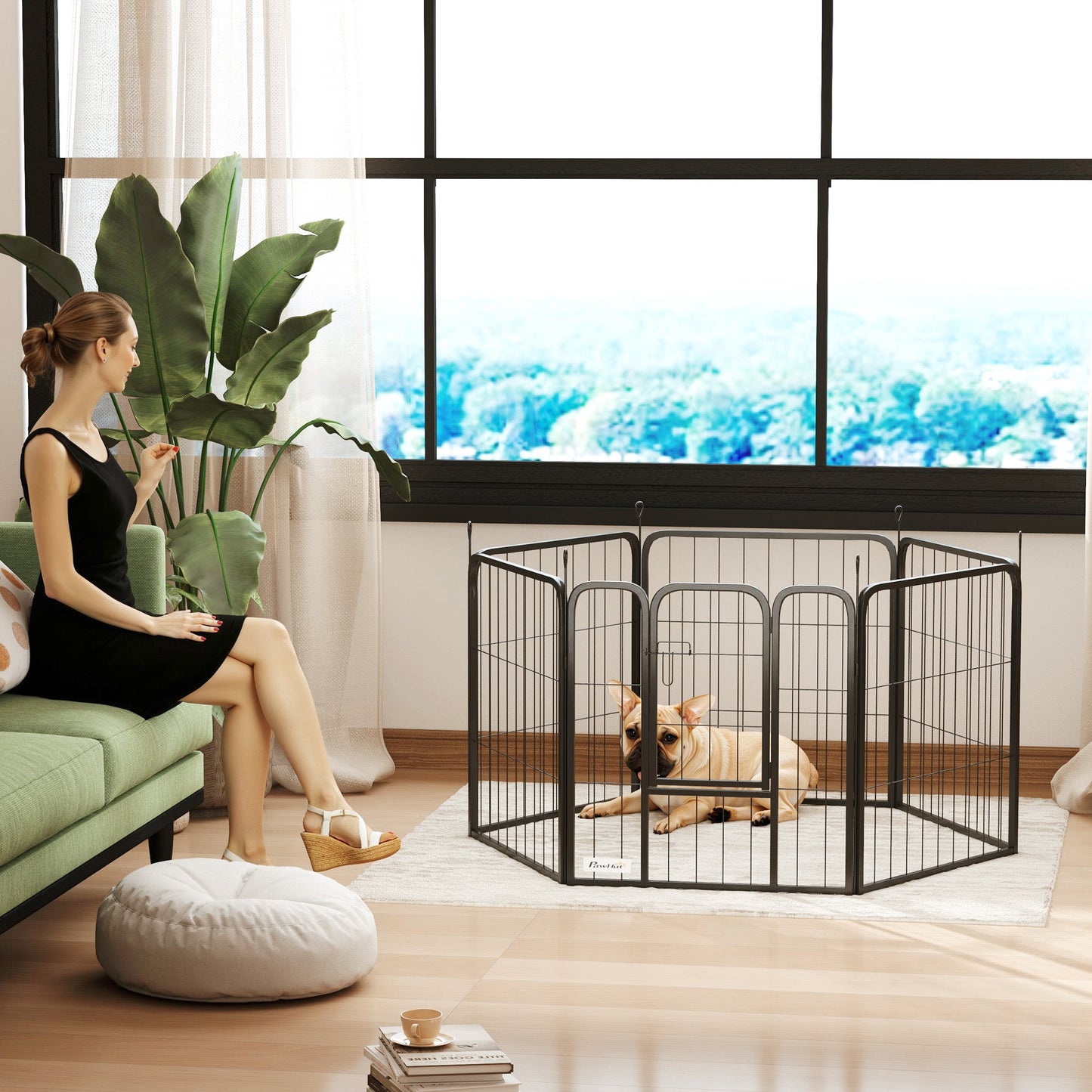 6 Panels Dog Playpen, 22"W x 24"H Heavy Duty Pet Fence with Door & Strap for Indoor Outdoor Backyard Garden, Portable & Foldable Puppy Pet Pen for Small Dogs
