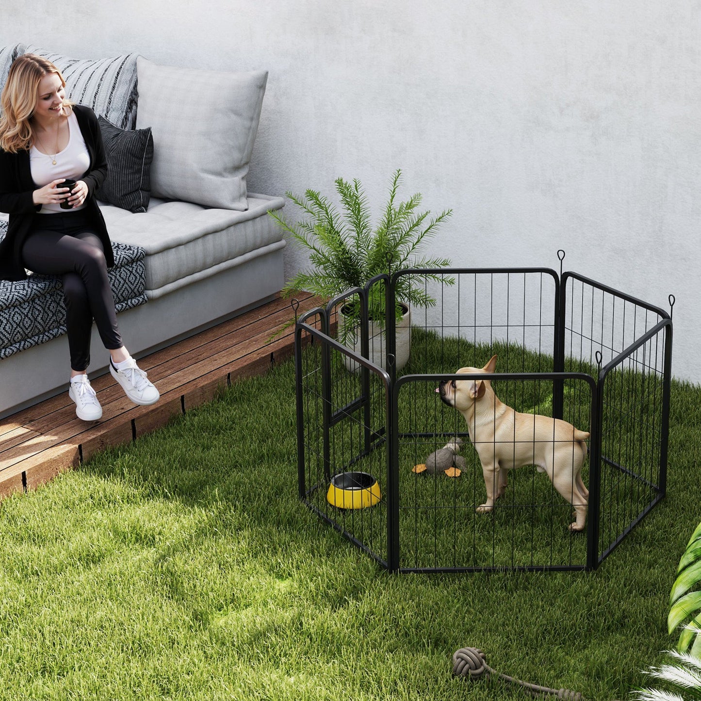 6 Panels Dog Playpen, 22"W x 24"H Heavy Duty Pet Fence with Door & Strap for Indoor Outdoor Backyard Garden, Portable & Foldable Puppy Pet Pen for Small Dogs