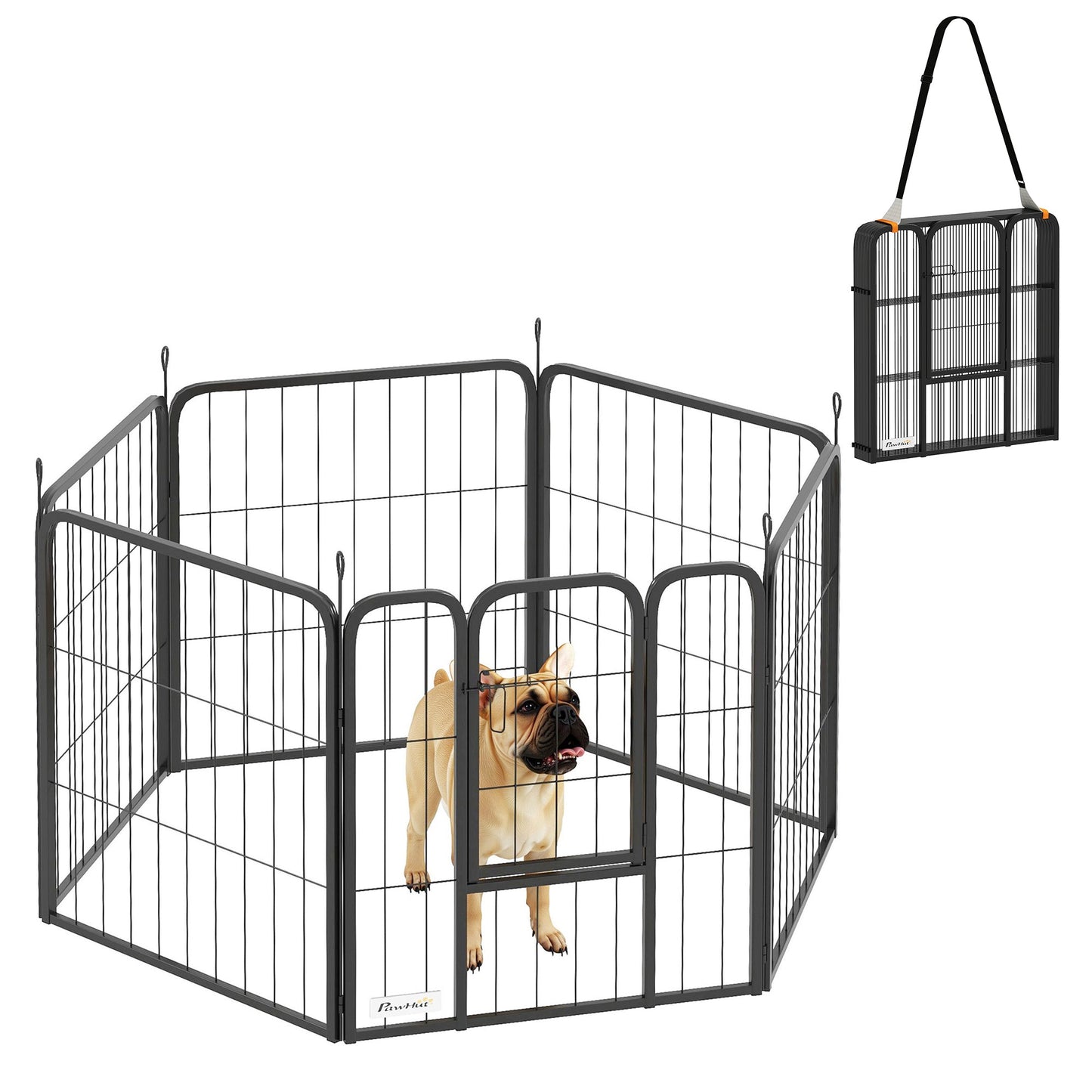 6 Panels Dog Playpen, 22"W x 24"H Heavy Duty Pet Fence with Door & Strap for Indoor Outdoor Backyard Garden, Portable & Foldable Puppy Pet Pen for Small Dogs