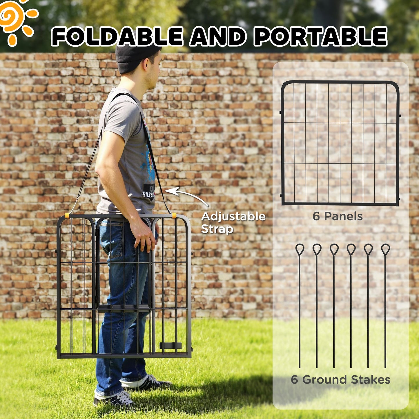 6 Panels Dog Playpen, 22"W x 24"H Heavy Duty Pet Fence with Door & Strap for Indoor Outdoor Backyard Garden, Portable & Foldable Puppy Pet Pen for Small Dogs