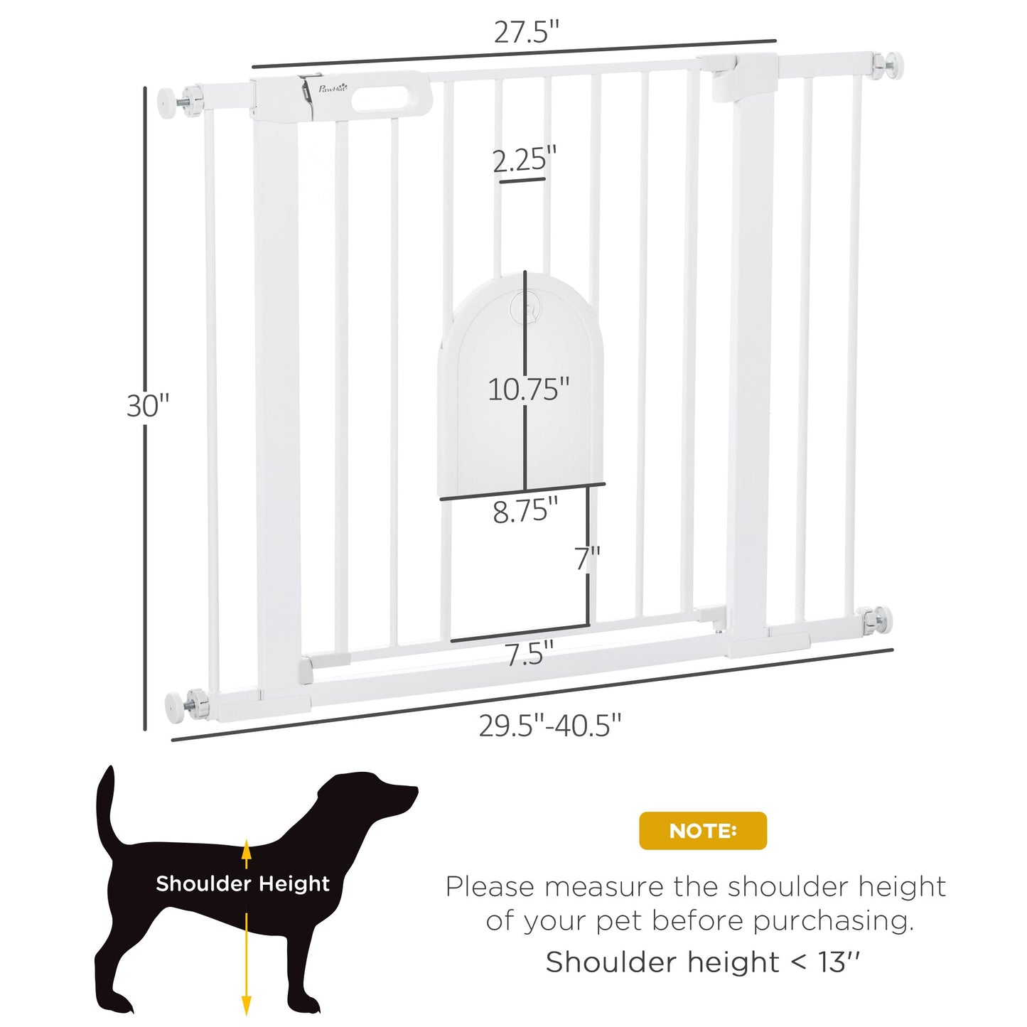 30"-41" Extra Wide Pet Gate with Small Door, 30"H Dog Gate with Safety Gate Barrier, Stair Pressure Fit, Auto Close, Double Locking, for Doorways, Hallways, White