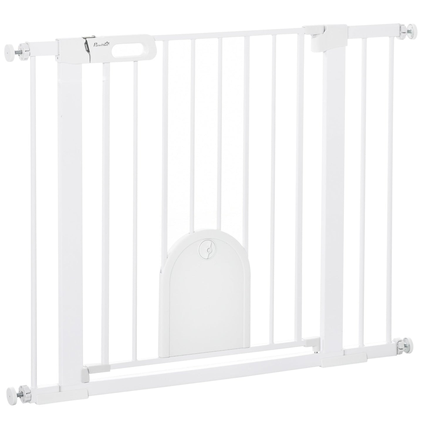 30"-41" Extra Wide Pet Gate with Small Door, 30"H Dog Gate with Safety Gate Barrier, Stair Pressure Fit, Auto Close, Double Locking, for Doorways, Hallways, White