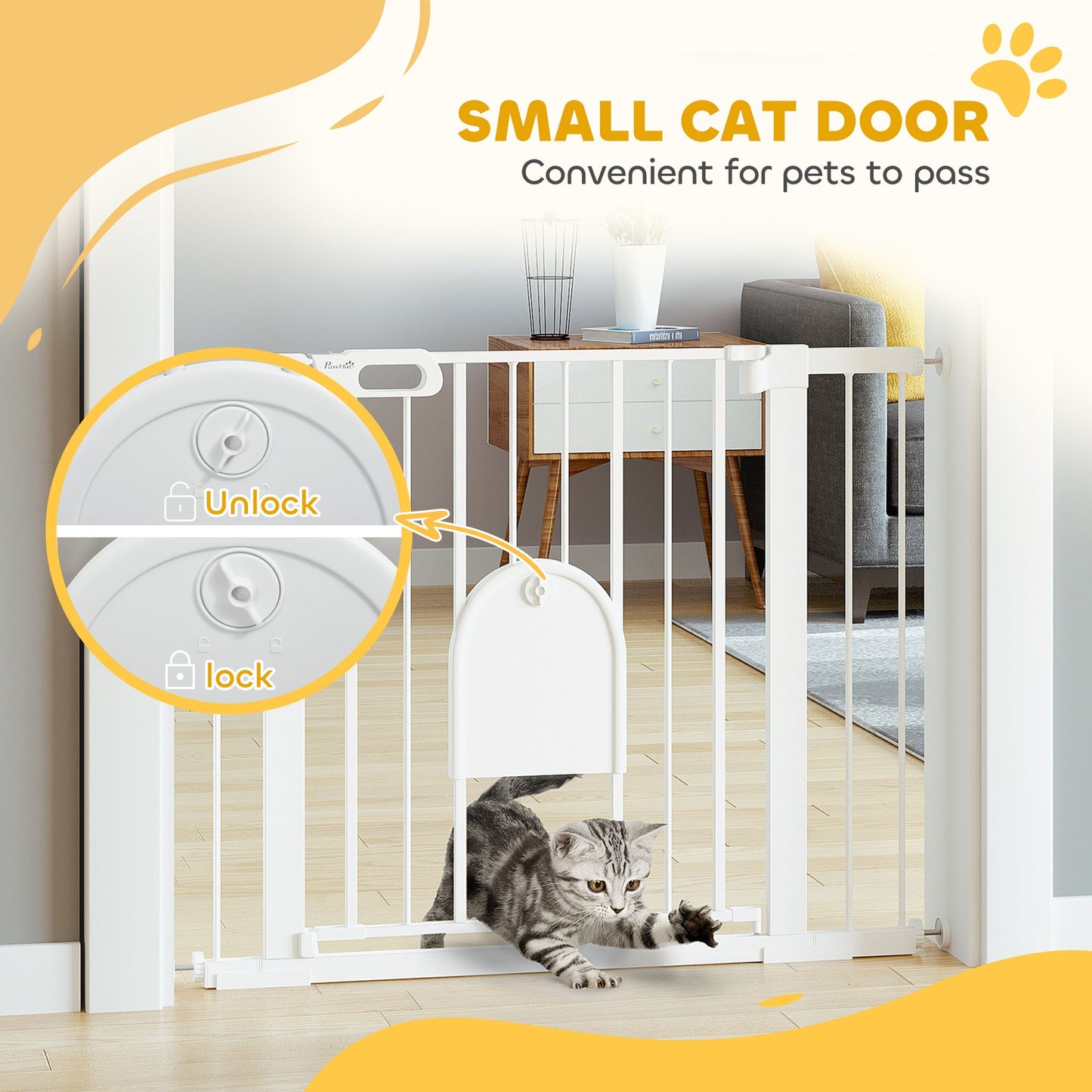 30"-41" Extra Wide Pet Gate with Small Door, 30"H Dog Gate with Safety Gate Barrier, Stair Pressure Fit, Auto Close, Double Locking, for Doorways, Hallways, White
