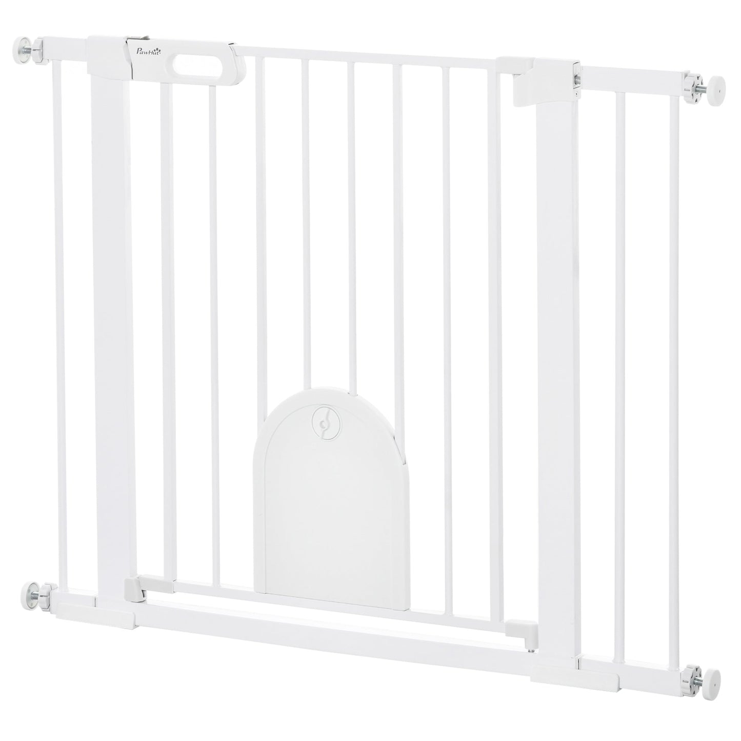 30"-41" Extra Wide Pet Gate with Small Door, 30"H Dog Gate with Safety Gate Barrier, Stair Pressure Fit, Auto Close, Double Locking, for Doorways, Hallways, White
