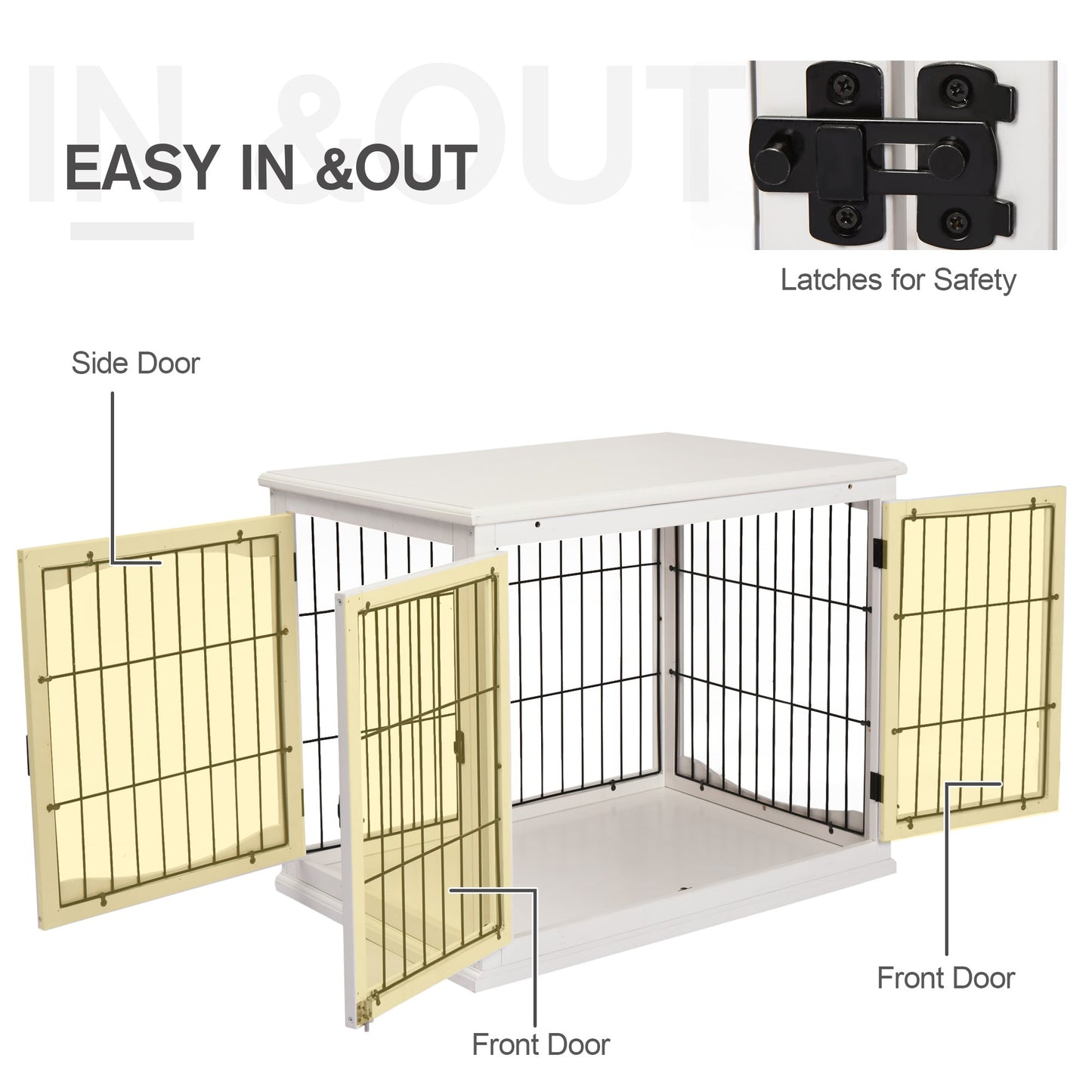 32" Wooden Dog Crate Furniture Dog Cage, Modern Side Table Pet Kennel with Double Lockable Door, 32" L x 23" W x 26" H, White