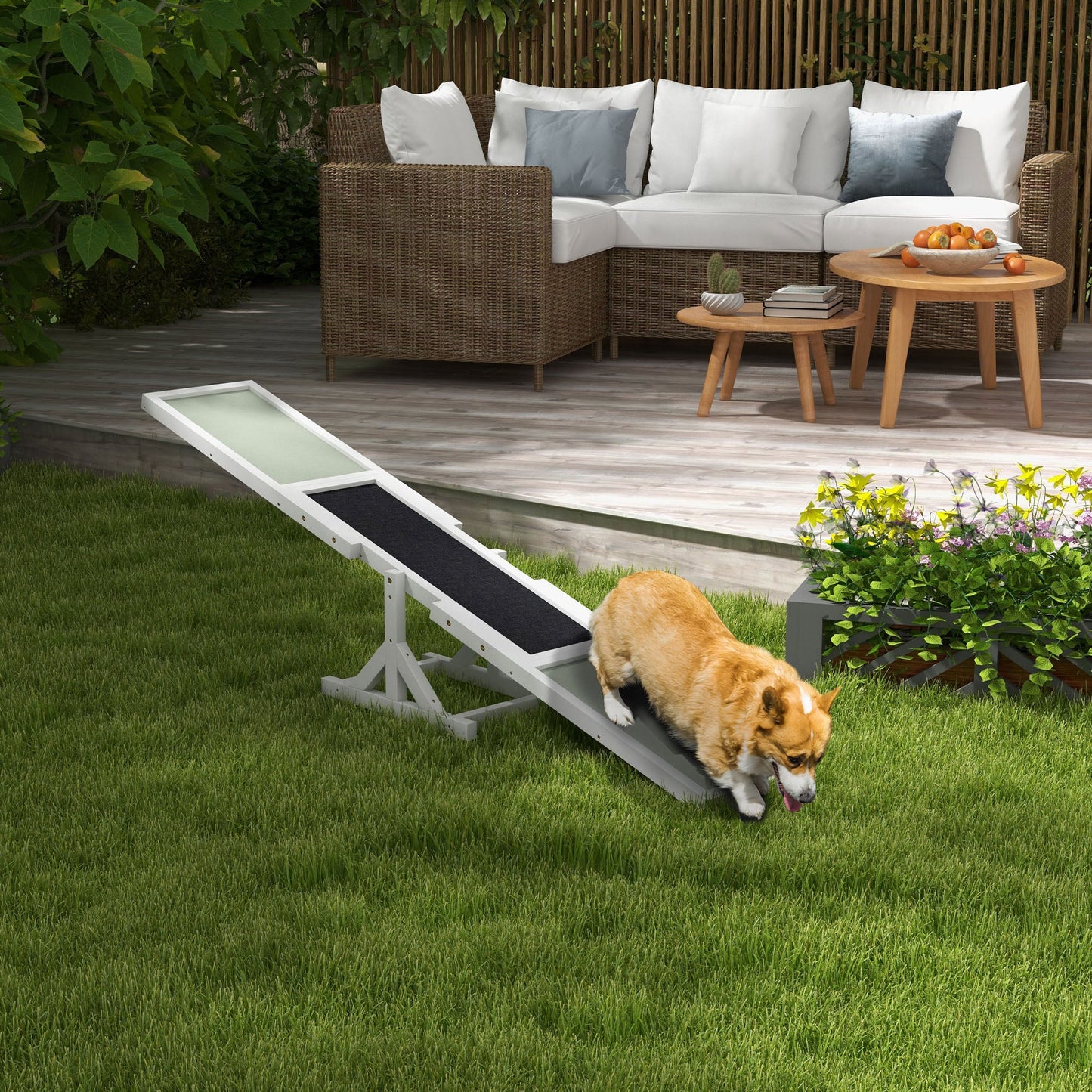 Wood Pet Seesaw Platform Dog Agility Training Equipment Run Game Toy Weather Resistant Pet Supplies White