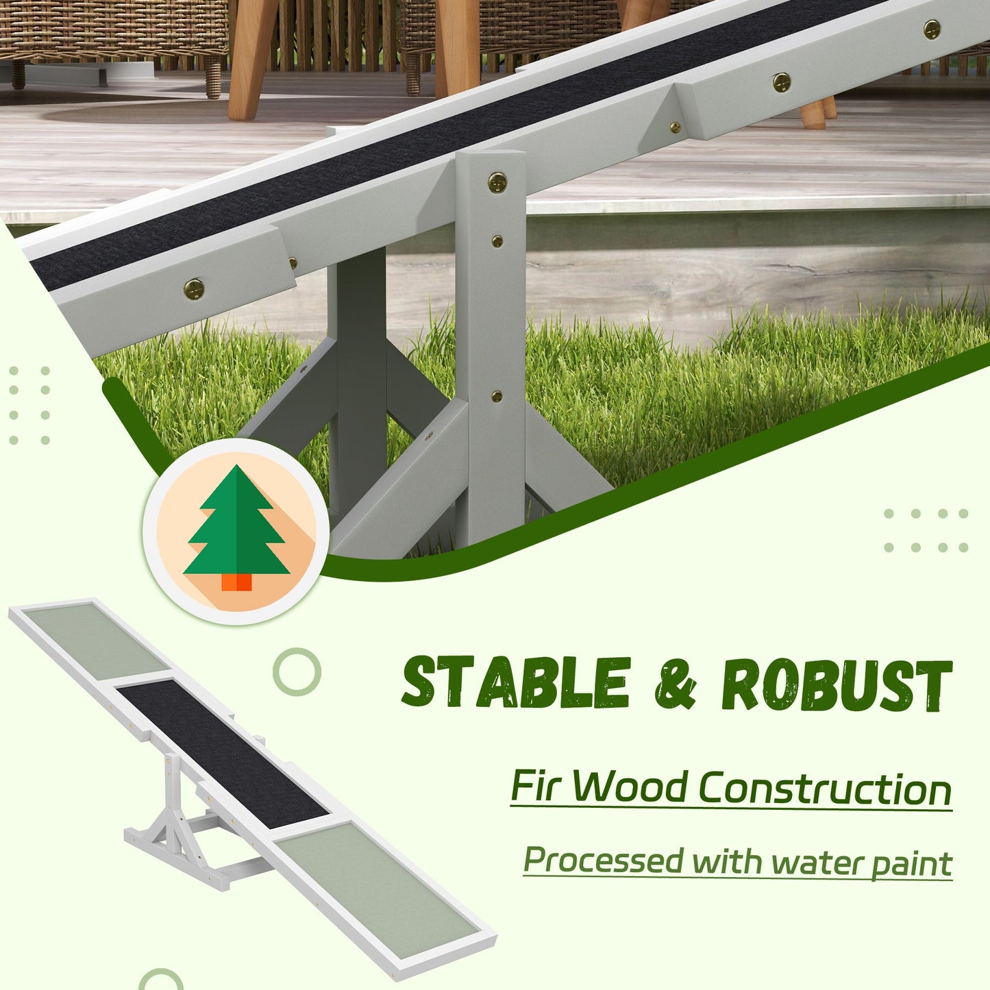 Wood Pet Seesaw Platform Dog Agility Training Equipment Run Game Toy Weather Resistant Pet Supplies White