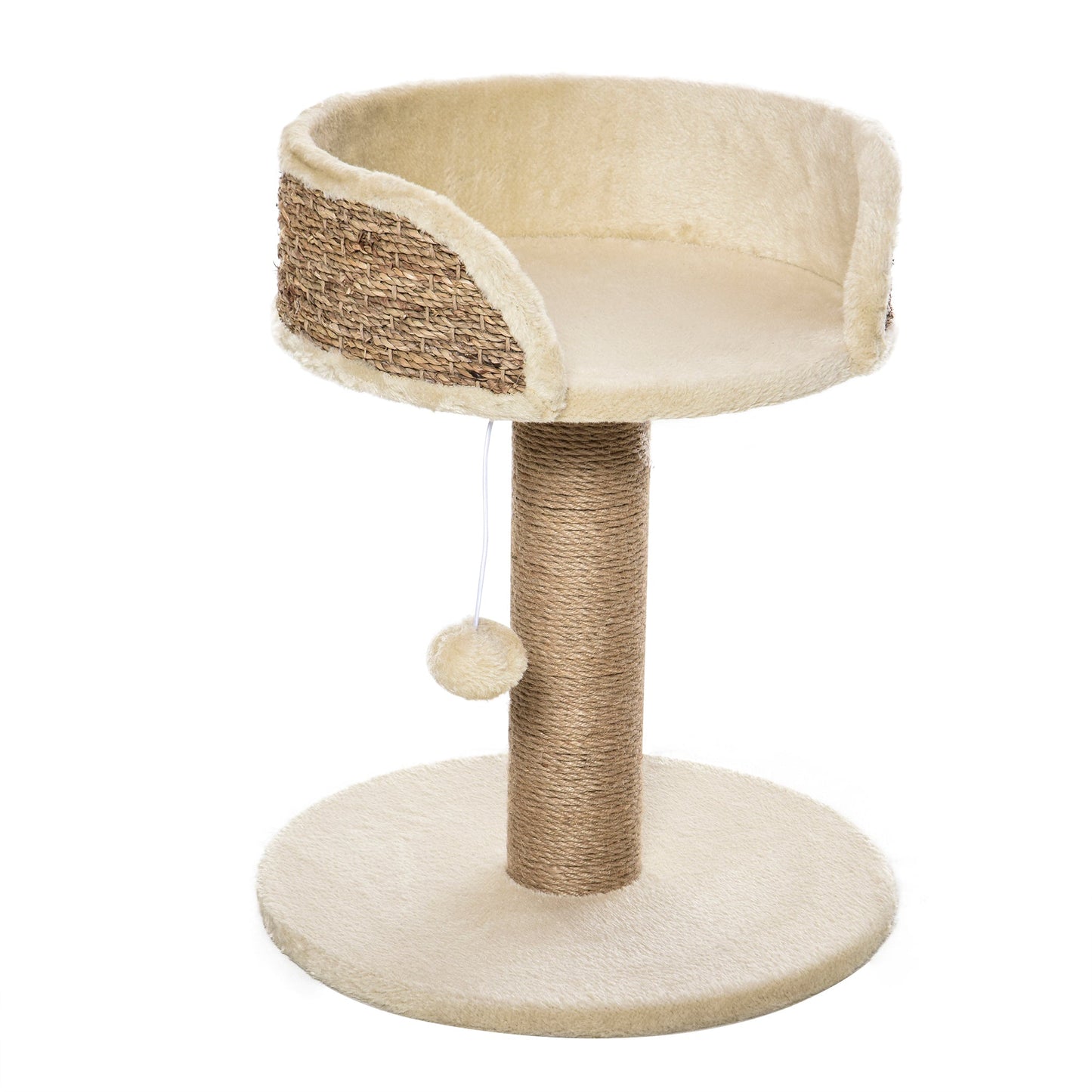 Small Cat Tree with Scratching Post, Perch, Toy Ball, Cat Tower for Indoor Cats - 16" x 16" x 19", Beige