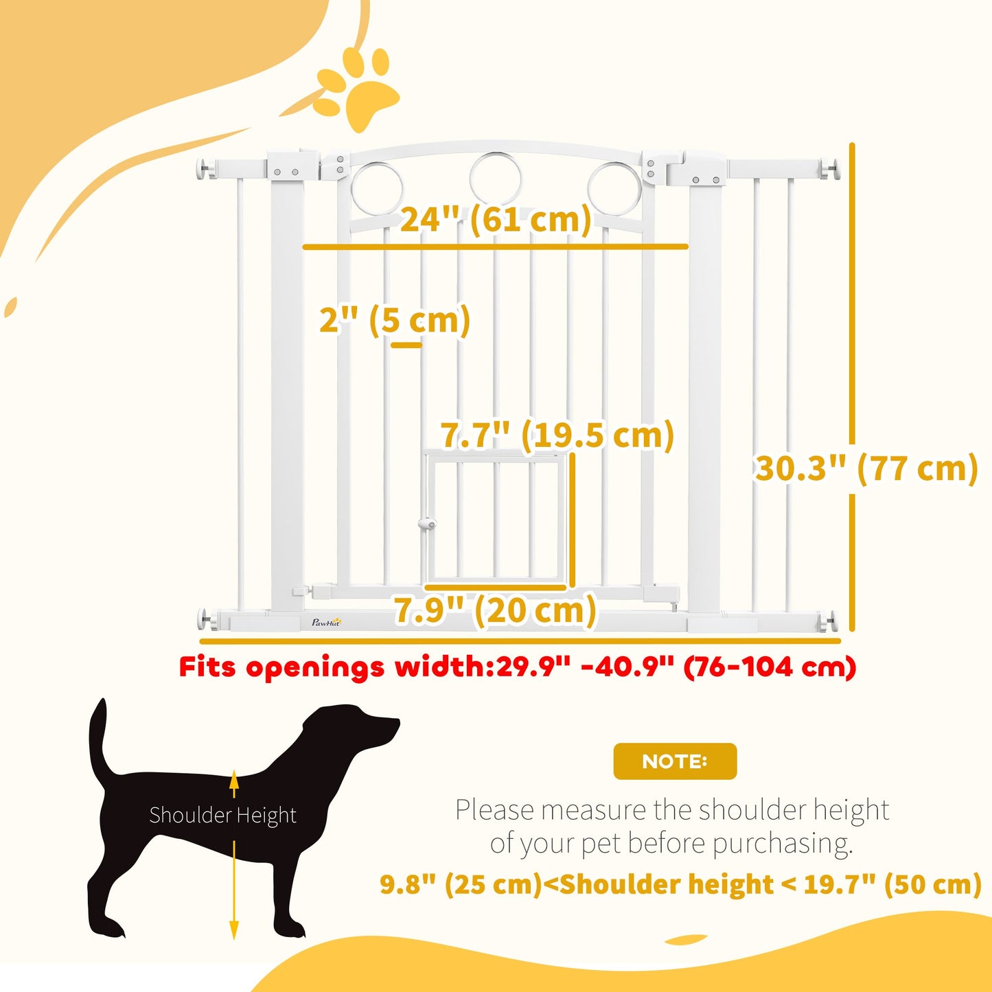 Dog Gate, 30" Extra Tall Pet Gate with Cat Door, Includes 2.8" and 5.5" Extension Kits, Pressure Mounted Stair Gate for Doorways, Hallways, Stairways, 30"-41" Width