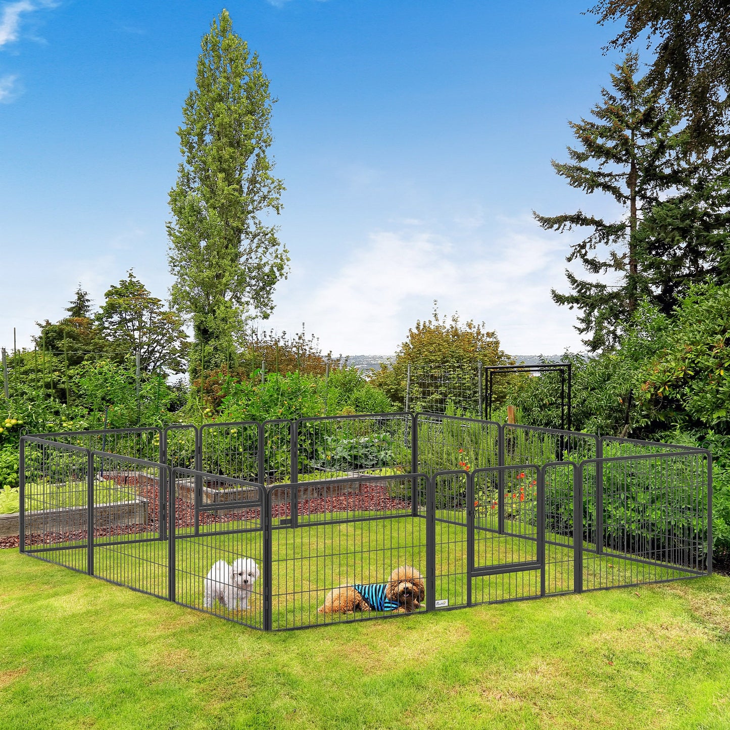 Dog Playpen, Wide 31.5"W Heavy-Duty Metal Puppy Play Pen, Pet Exercise Fences for Outside and Indoor, DIY Design with Door for Small Dogs, 12 Panels, 23.5"H
