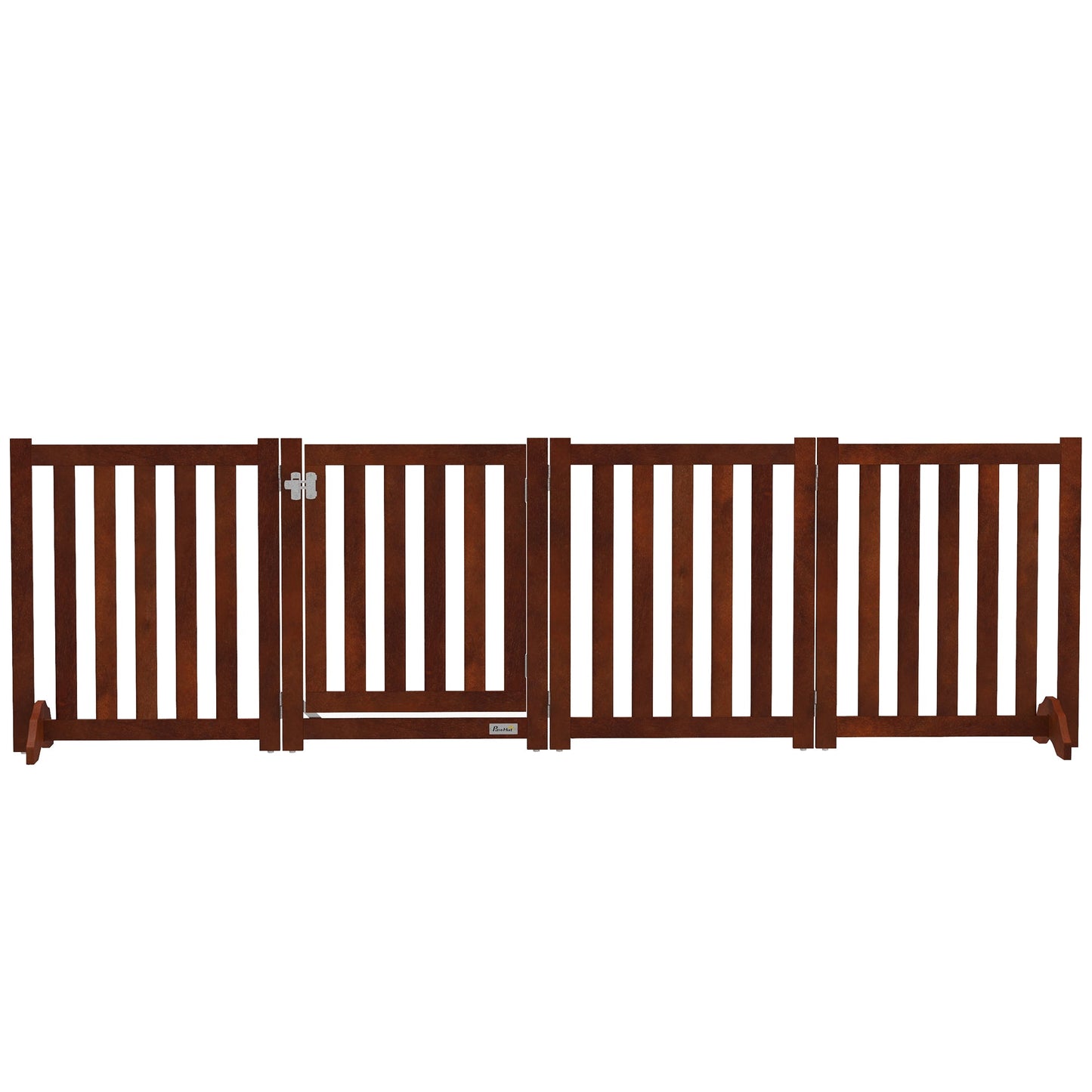 23.5"H Foldable Dog Gate with Door, 4 Panels Freestanding Pet Gate Barriers Indoor with Support Feet, Puppy Fence for Small Dogs, Brown