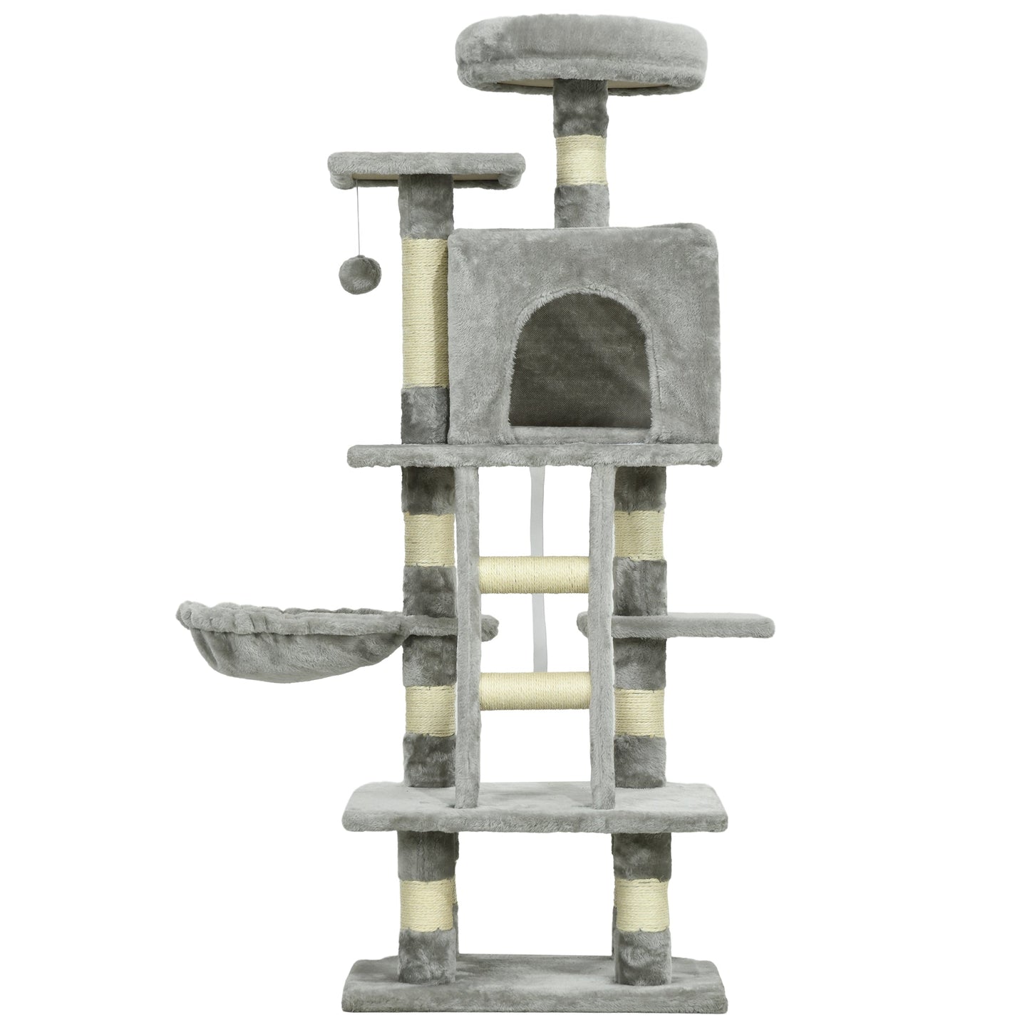 Cat Tree, Cat Tower for Indoor Cats with Sisal Scratching Post, Cat Condo, Hammock, Bed, Ladder, Platforms, Toy Balls for Kittens, Light Grey