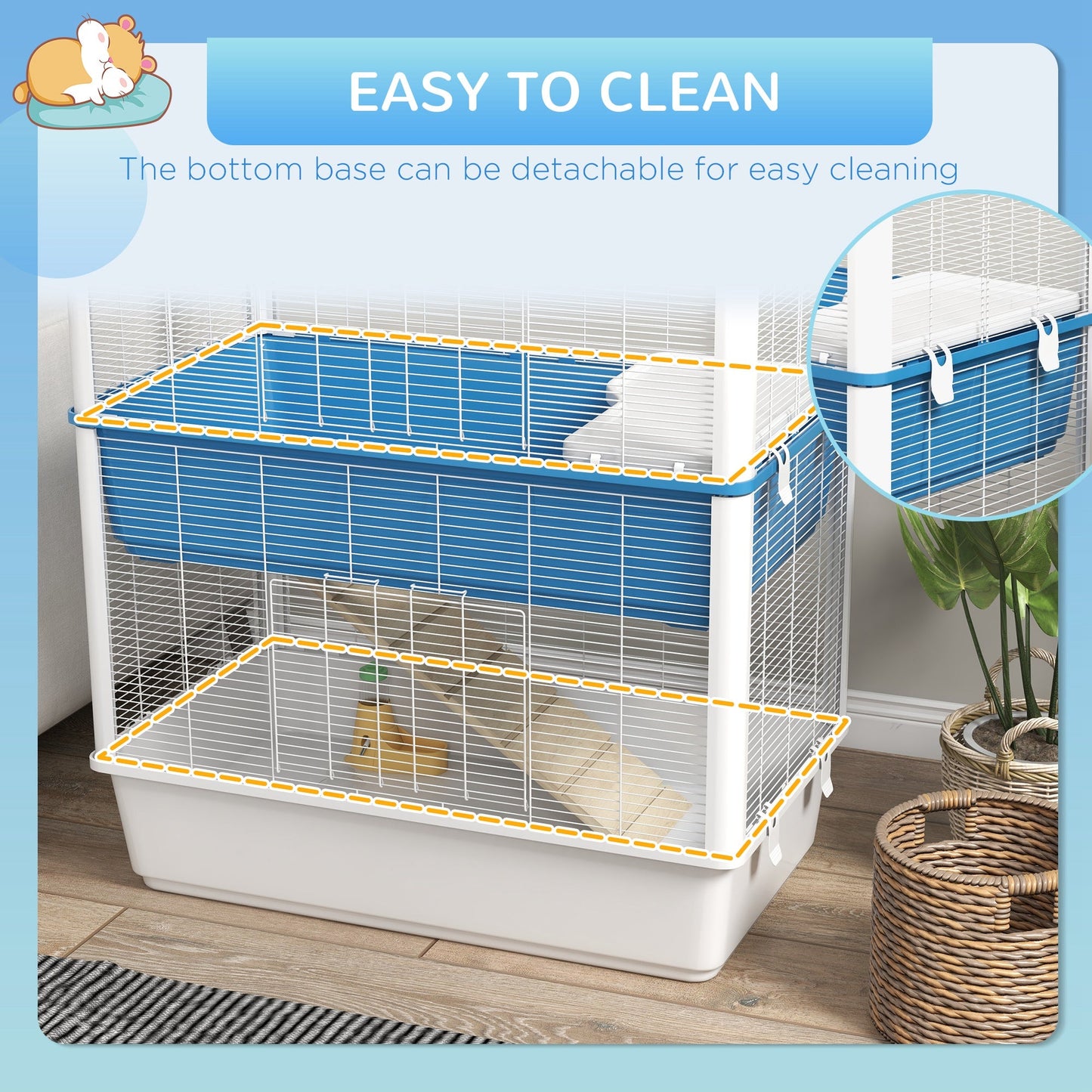 Large Hamster Cage with Accessories, Rat Cage Gerbil Habitat with Detachable Bottom, Ramps, Platform, Food Bowl, Water Bottle, 31" x 18" x 35"