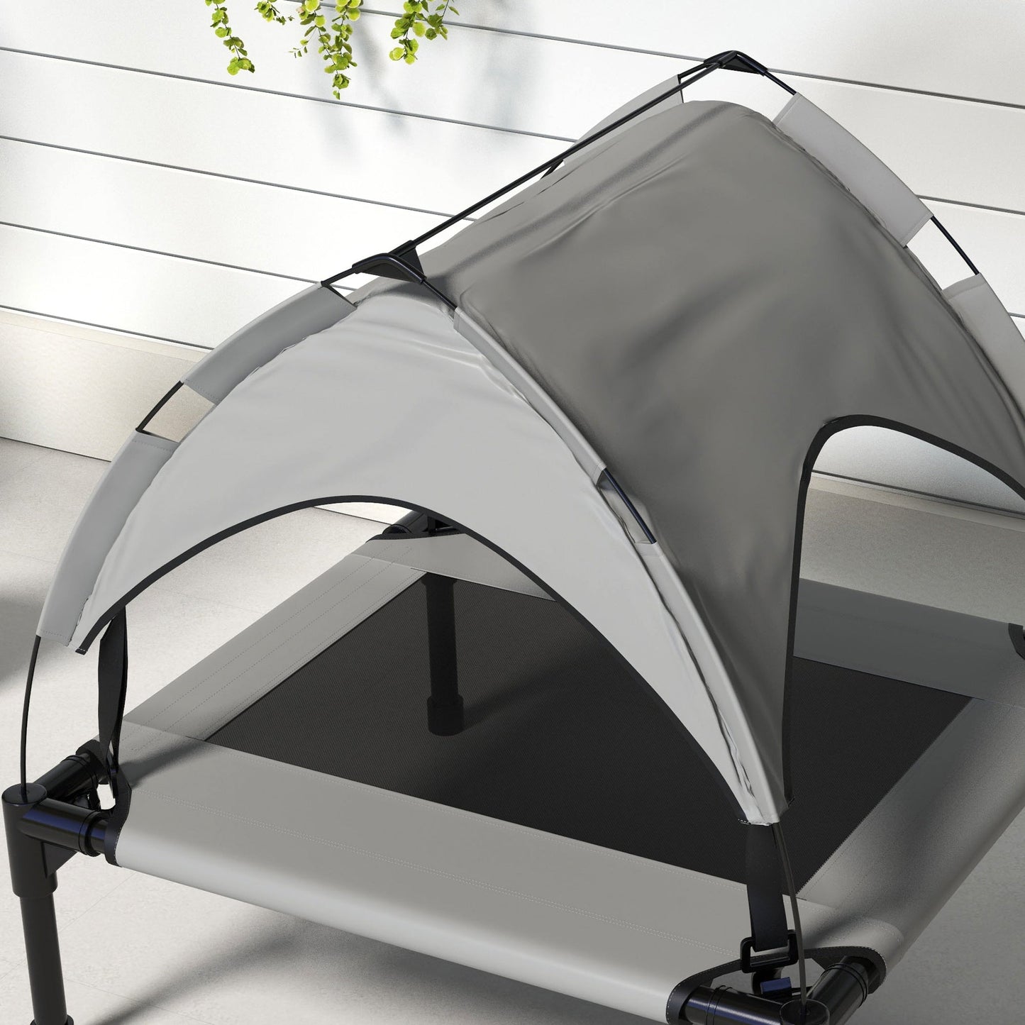 Elevated Dog Bed with Canopy, Cooling Dog Cot Bed for Camping, Portable Raised Pet Cot with Washable Breathable Mesh, for Indoor Outdoor, S & M Dogs, 30" x 24" x 27", Grey