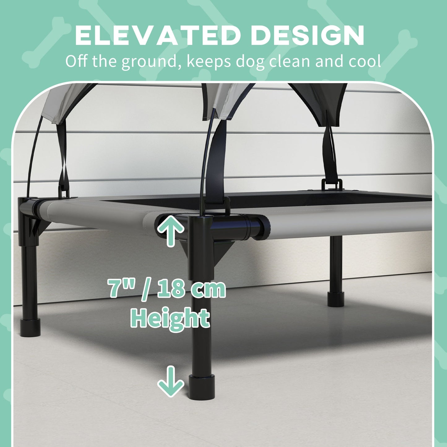 Elevated Dog Bed with Canopy, Cooling Dog Cot Bed for Camping, Portable Raised Pet Cot with Washable Breathable Mesh, for Indoor Outdoor, S & M Dogs, 30" x 24" x 27", Grey
