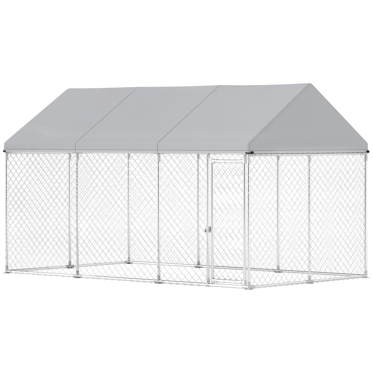 Outdoor Dog Kennel with Roof, Heavy Duty Galvanized Steel Dog Run Chain Link w/ Waterproof UV-Resistant Cover, Safety Lockable Latch System, 13.1' x 7.5' x 7.8