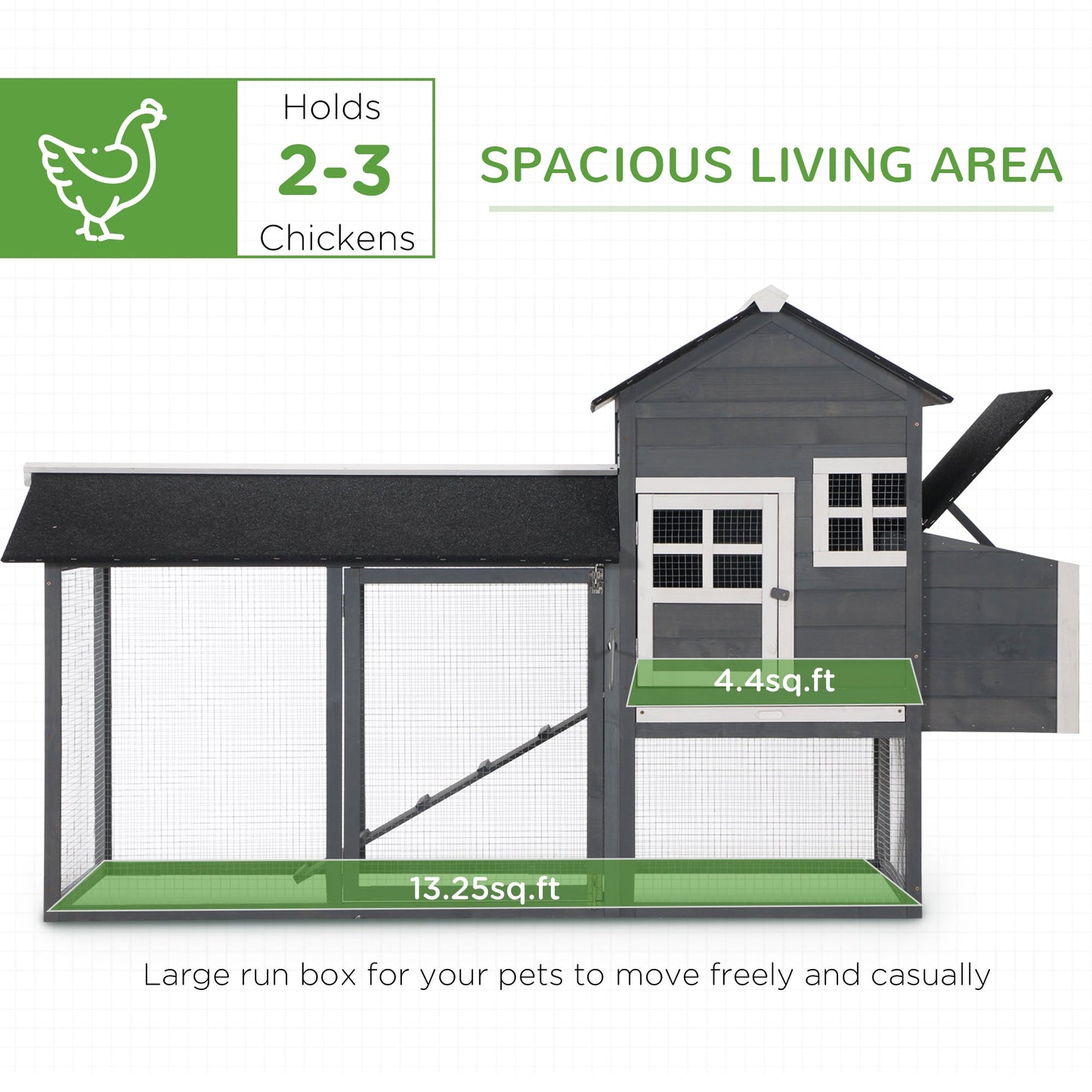84" Chicken Coop Wooden Hen House Rabbit Hutch Poultry Cage Pen Outdoor Backyard with Nesting Box and Run, Grey