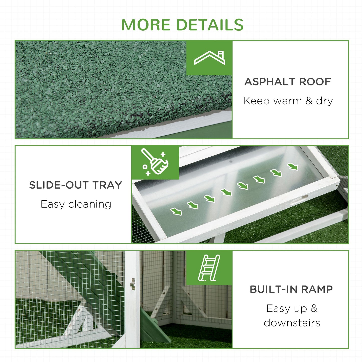 42" Chicken Coop, Wooden Hen Run House, Rabbit Hutch with Nesting Box, Removable Tray, Asphalt Roof, Planting Lattice, Green
