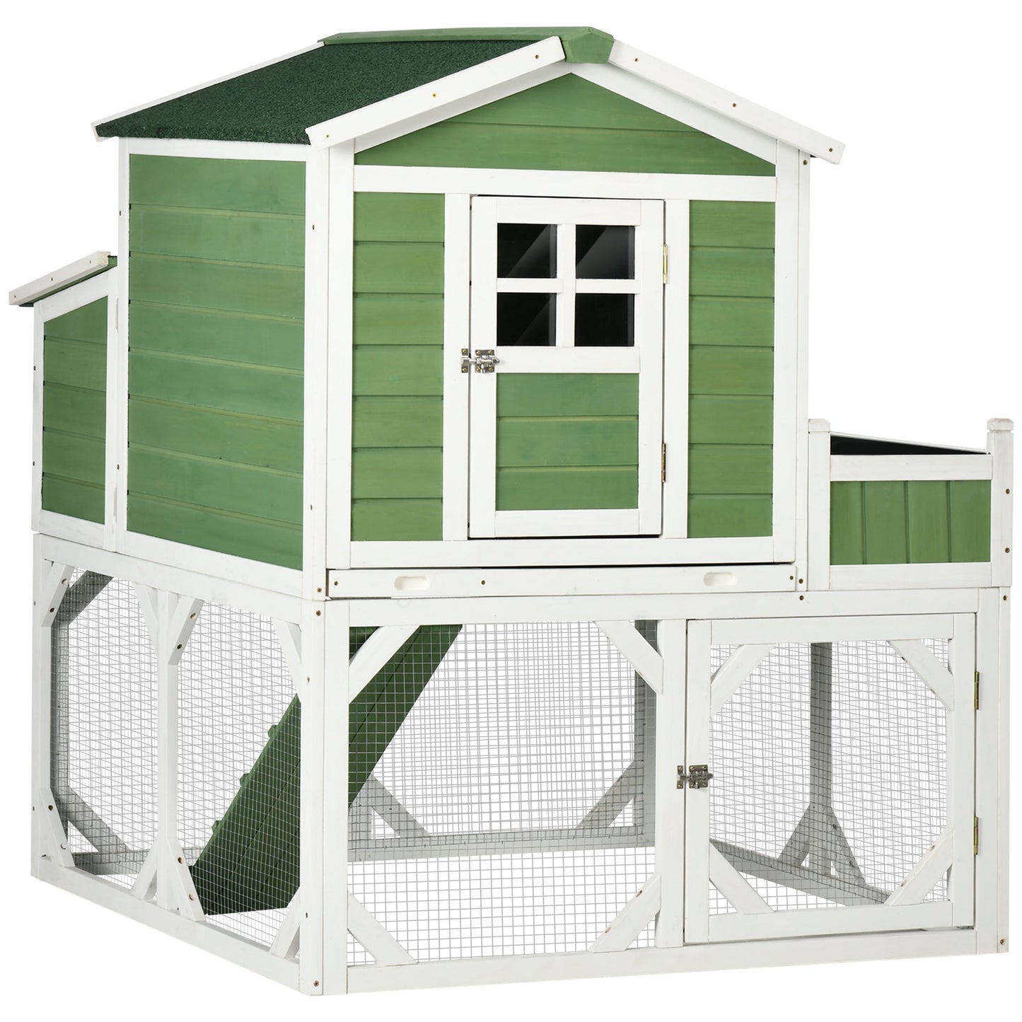 42" Chicken Coop, Wooden Hen Run House, Rabbit Hutch with Nesting Box, Removable Tray, Asphalt Roof, Planting Lattice, Green