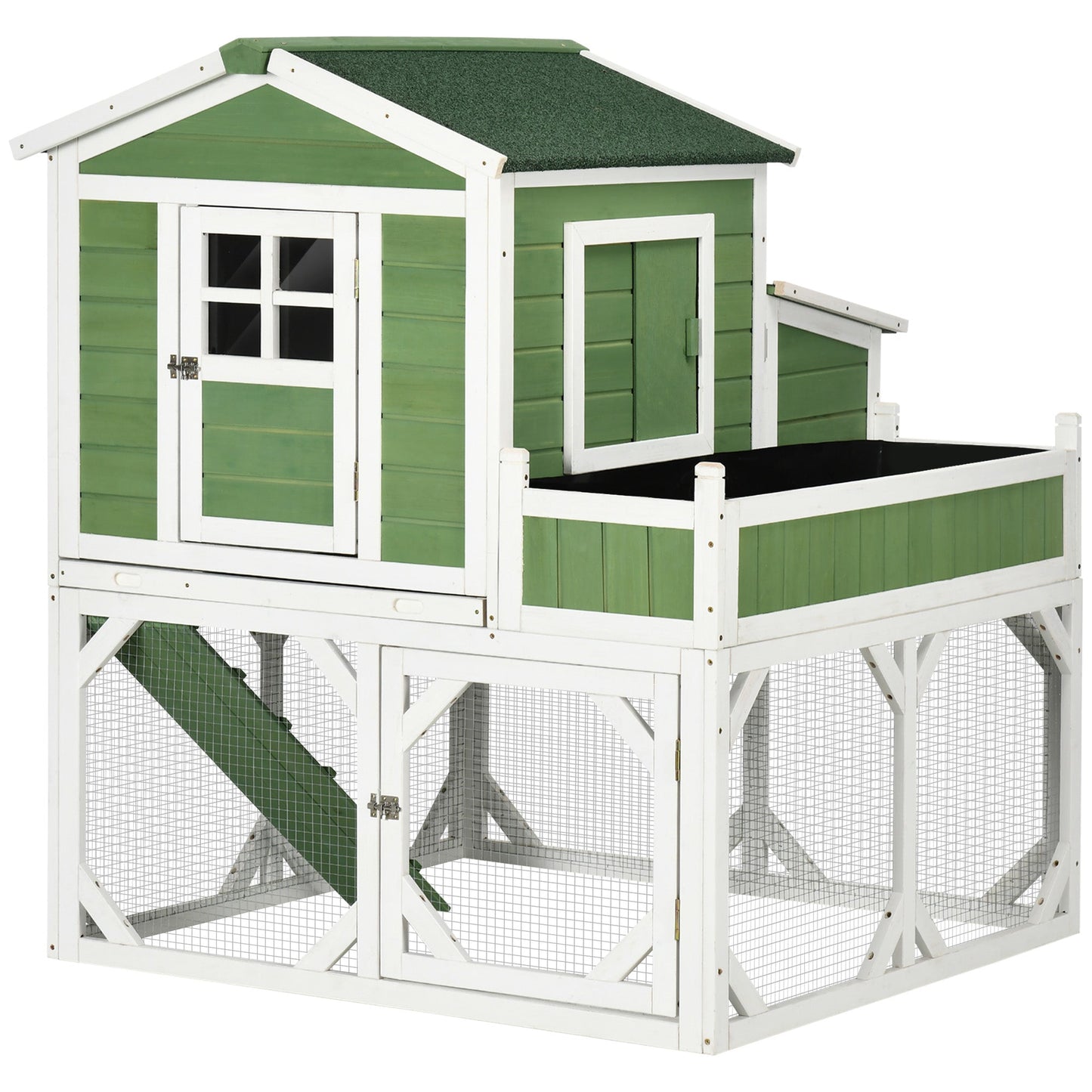 42" Chicken Coop, Wooden Hen Run House, Rabbit Hutch with Nesting Box, Removable Tray, Asphalt Roof, Planting Lattice, Green