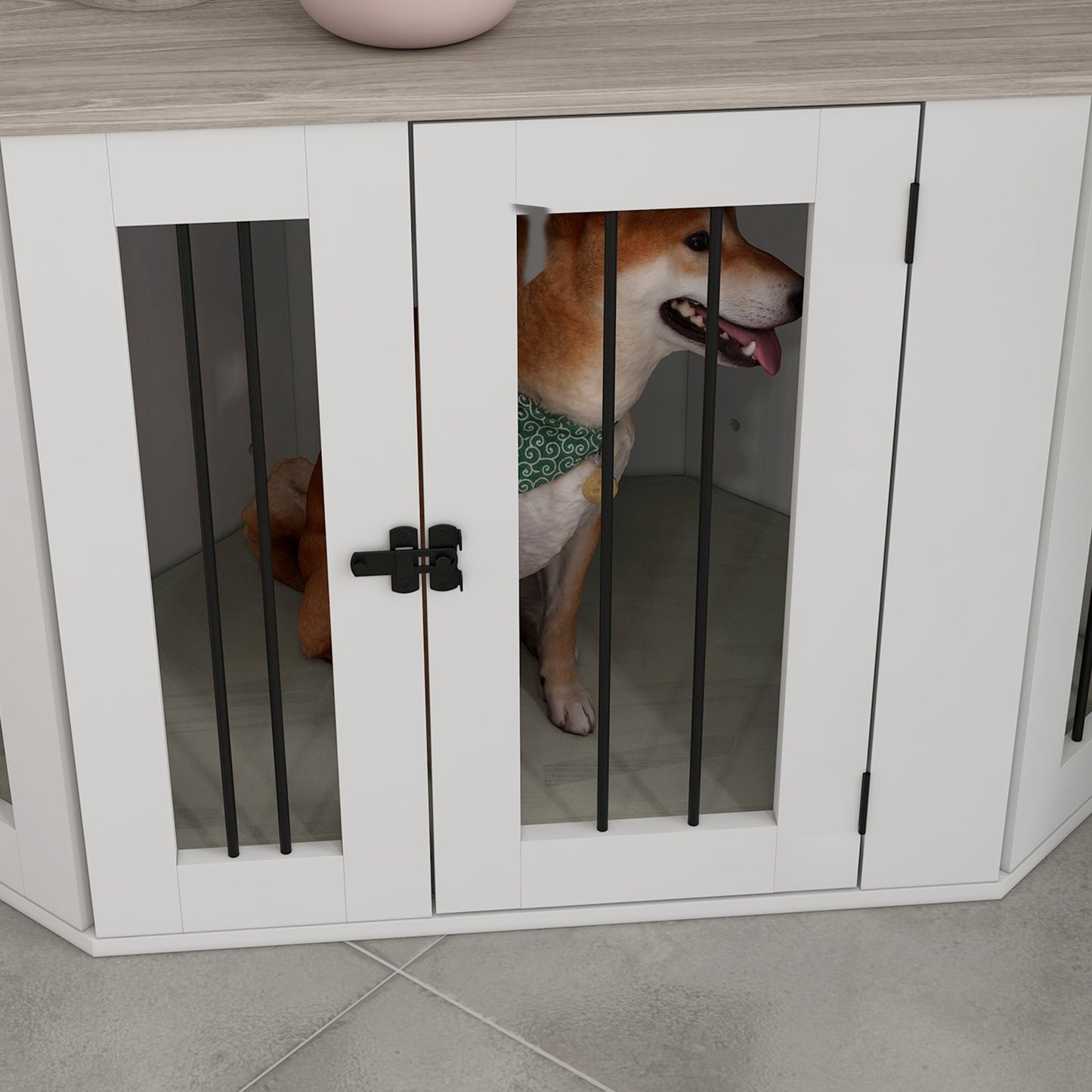 41" Dog Crate Furniture, Corner Dog Crate End Table for Medium and Small Dogs, Indoor Dog Cage with Cushion, Door, Lock, White