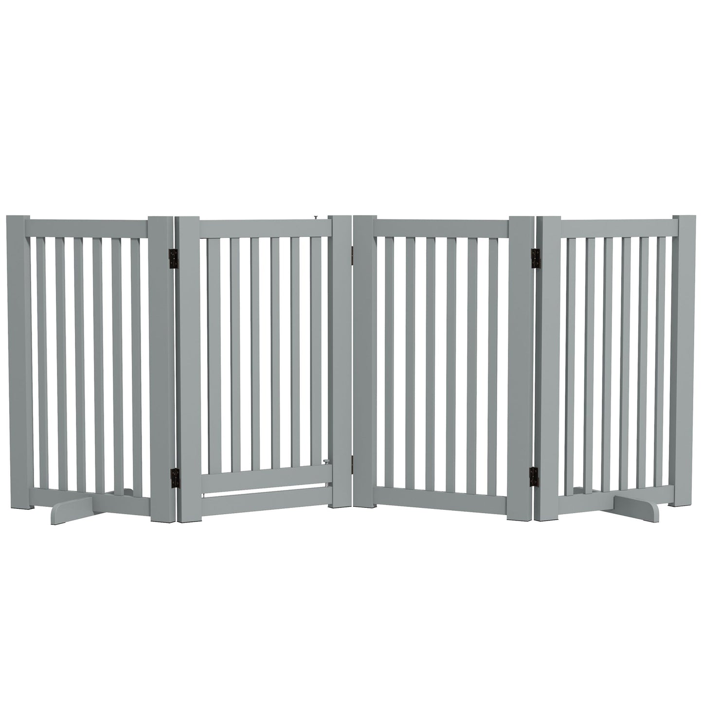 30"H Foldable Dog Gate with Door, 4 Panels Freestanding Pet Gate Barriers Indoor with Support Feet, Puppy Fence for Dogs, Light Grey