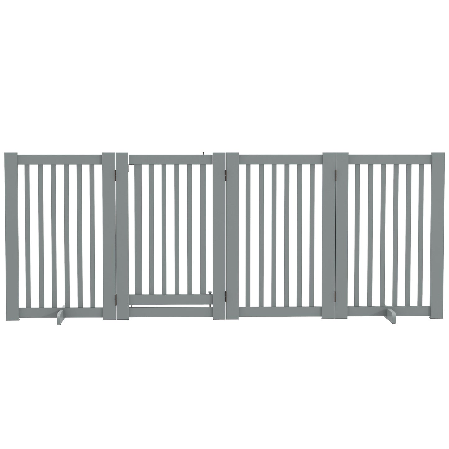 30"H Foldable Dog Gate with Door, 4 Panels Freestanding Pet Gate Barriers Indoor with Support Feet, Puppy Fence for Dogs, Light Grey