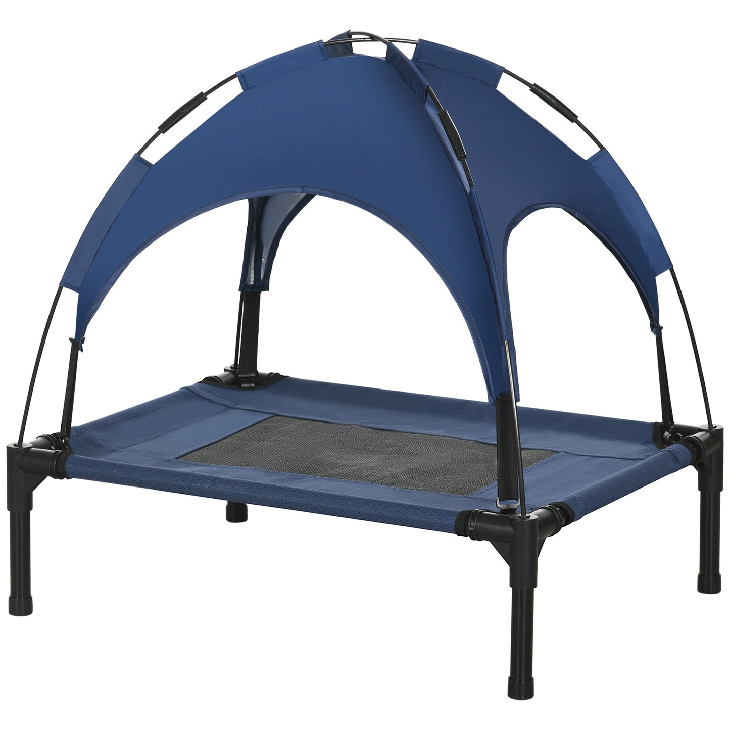 Elevated Dog Bed with Canopy, Portable Raised Dog Cot for S Sized Dogs, Indoor & Outdoor, 25" x 18" x 24", Dark Blue
