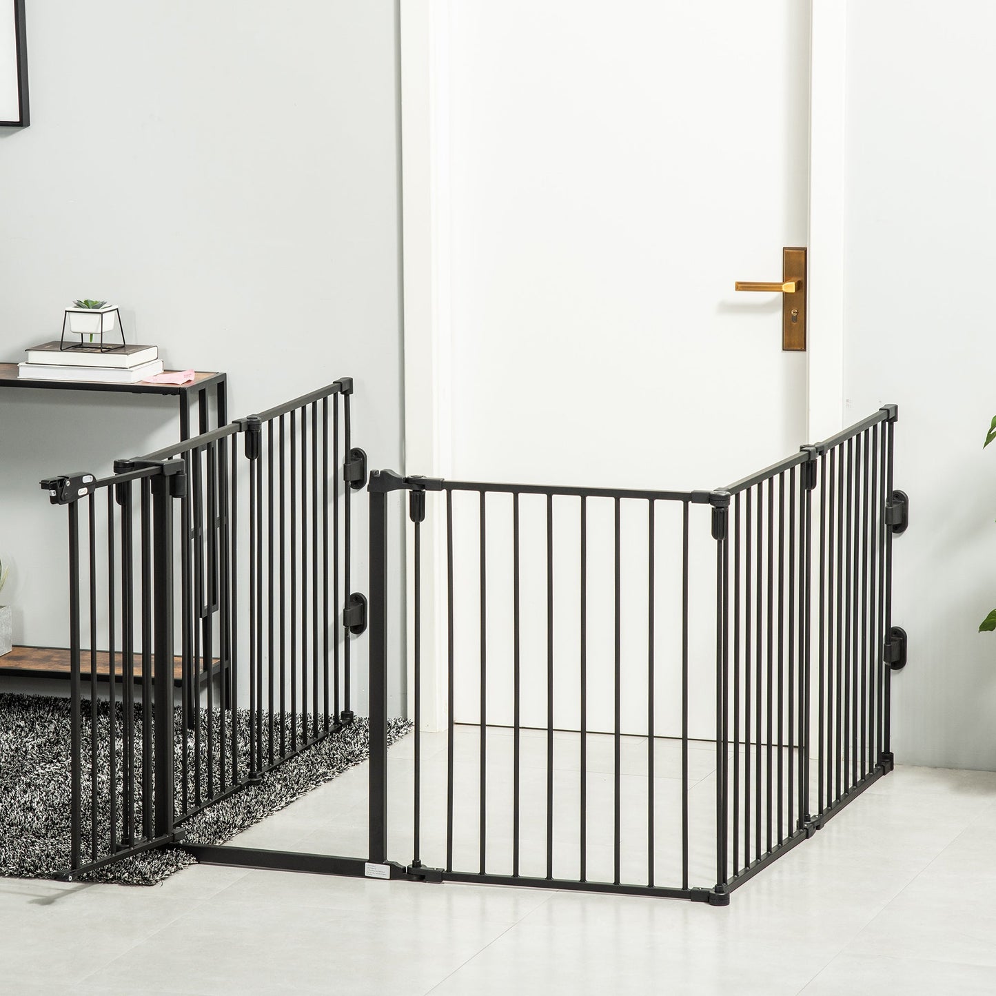 Dog Playpen DIY Adjustable, Puppy Play Pen Dog Fences Indoor with Automatically Close Lock, Pet Door for Doorway Stair, Fireplace Christmas Tree Barrier, 6-Panel, 30''H