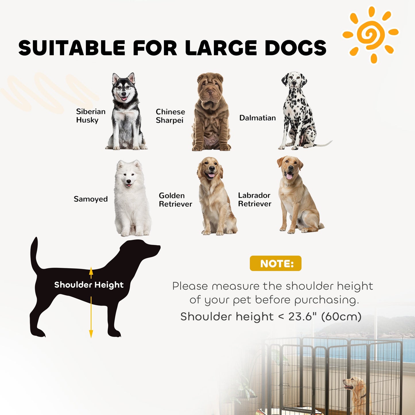8 Panels Dog Playpen, 27"W x 39.5"H Heavy Duty Pet Fence with Door & Strap for Indoor Outdoor Backyard Garden, Portable & Foldable Puppy Pet Pen for Large Dogs