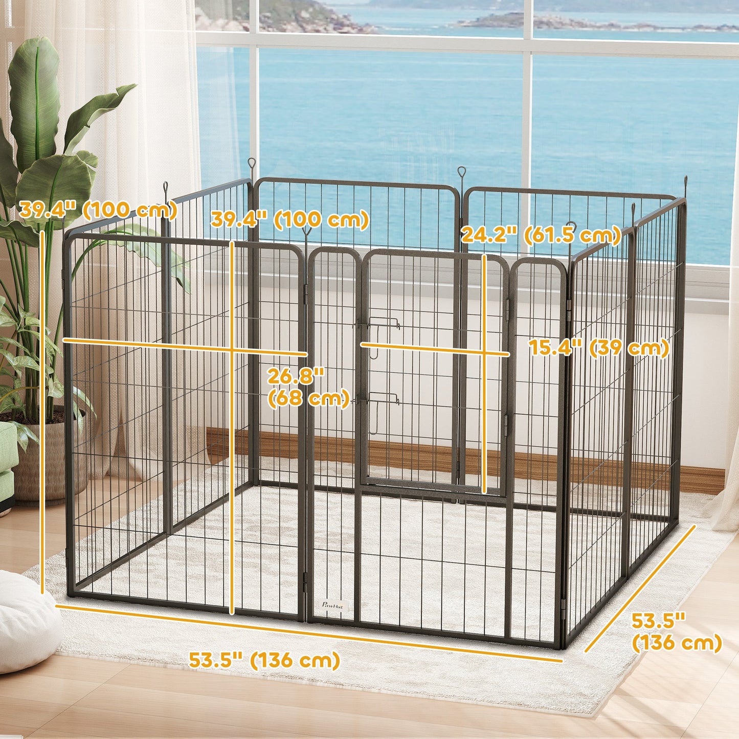 8 Panels Dog Playpen, 27"W x 39.5"H Heavy Duty Pet Fence with Door & Strap for Indoor Outdoor Backyard Garden, Portable & Foldable Puppy Pet Pen for Large Dogs