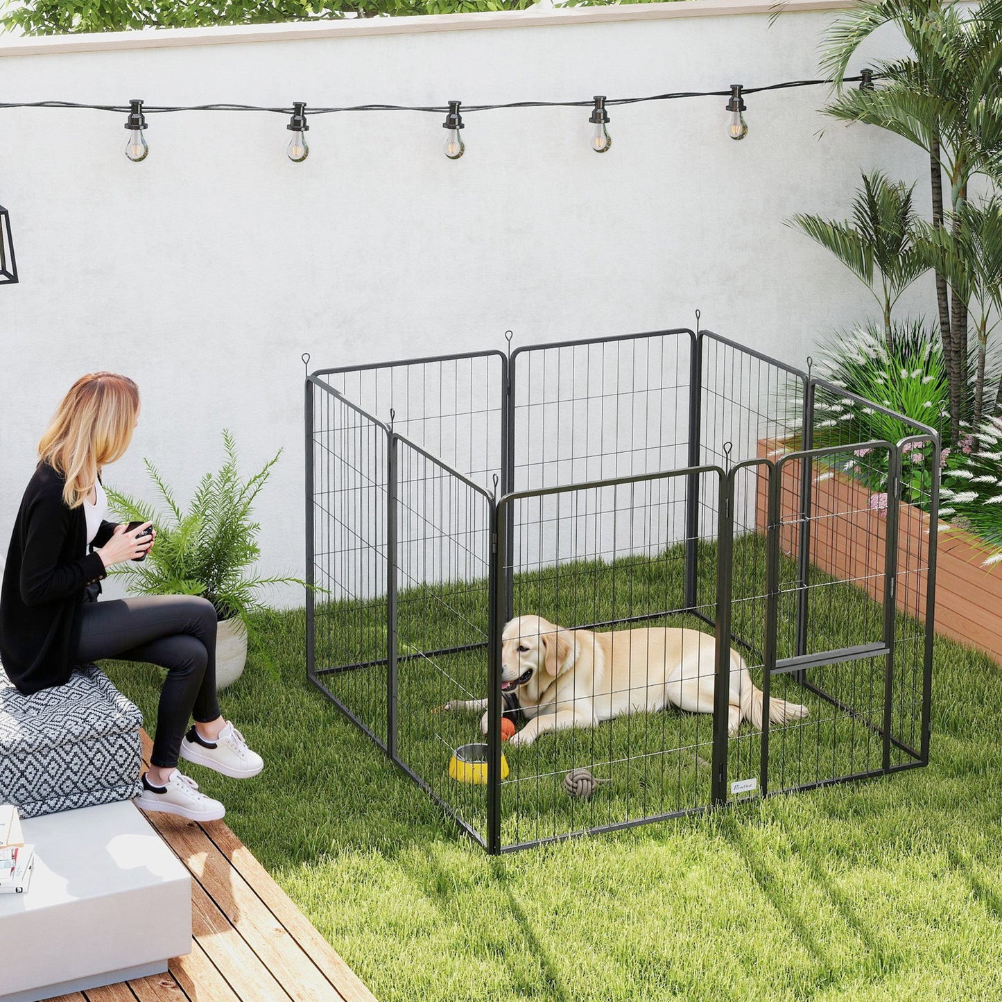 8 Panels Dog Playpen, 27"W x 39.5"H Heavy Duty Pet Fence with Door & Strap for Indoor Outdoor Backyard Garden, Portable & Foldable Puppy Pet Pen for Large Dogs