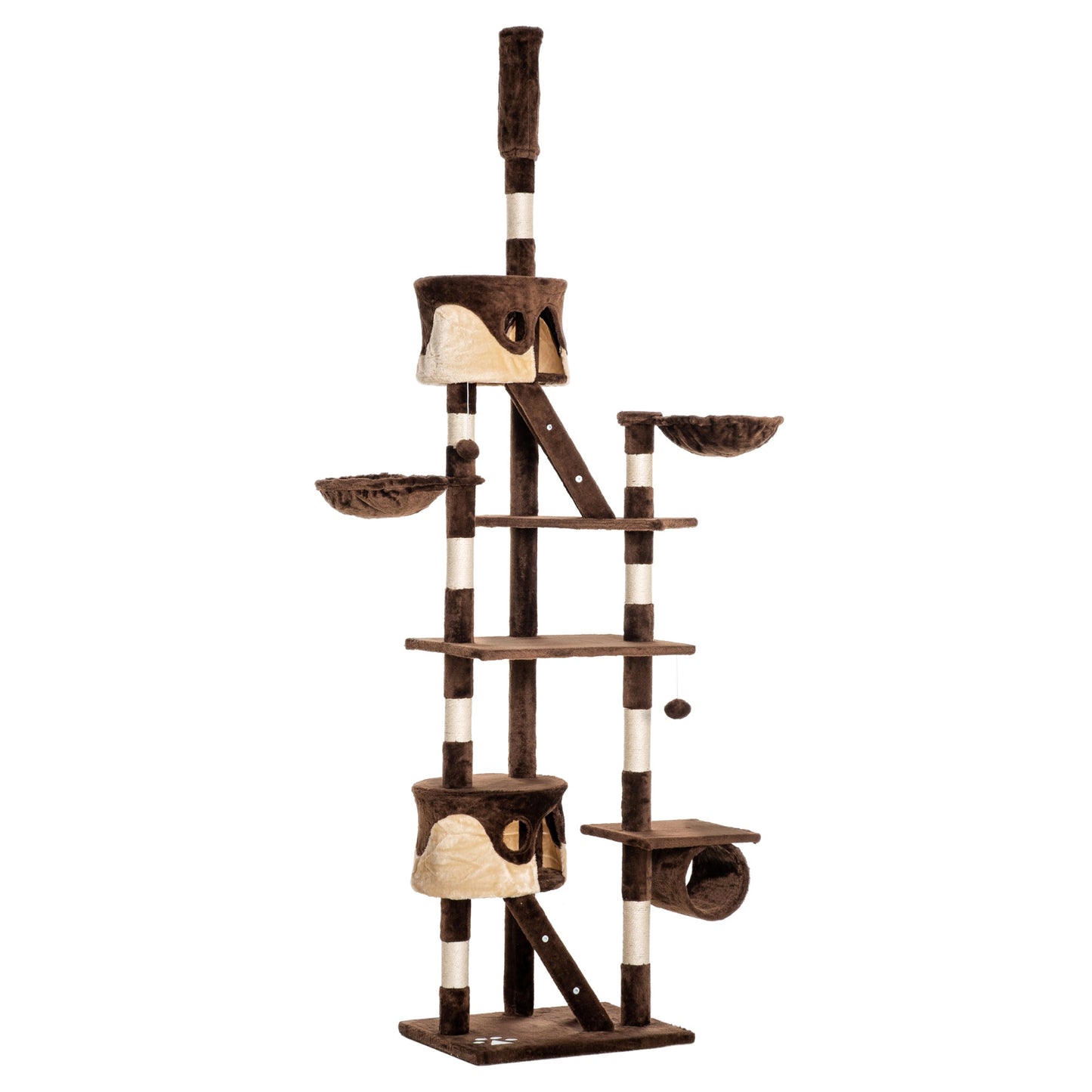 Cat Tower for Large Cats Adult, Floor to Ceiling Cat Tree Adjustable Height 94"-102" Multi-Level with Scratching Posts, Cozy Hammock, Dangling Ball Toy, Brown