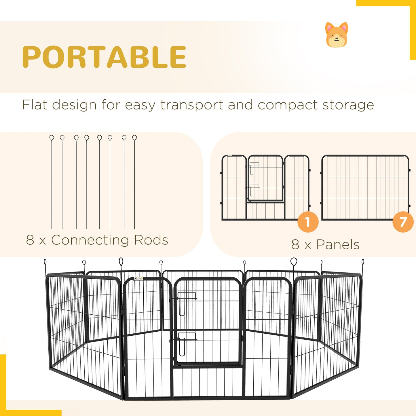 Dog Playpen, Wide 31.5"W Heavy-Duty Metal Puppy Play Pen, Pet Exercise Fences for Outside and Indoor, DIY Design with Door for Small Dogs, 8 Panels, 23.5"H