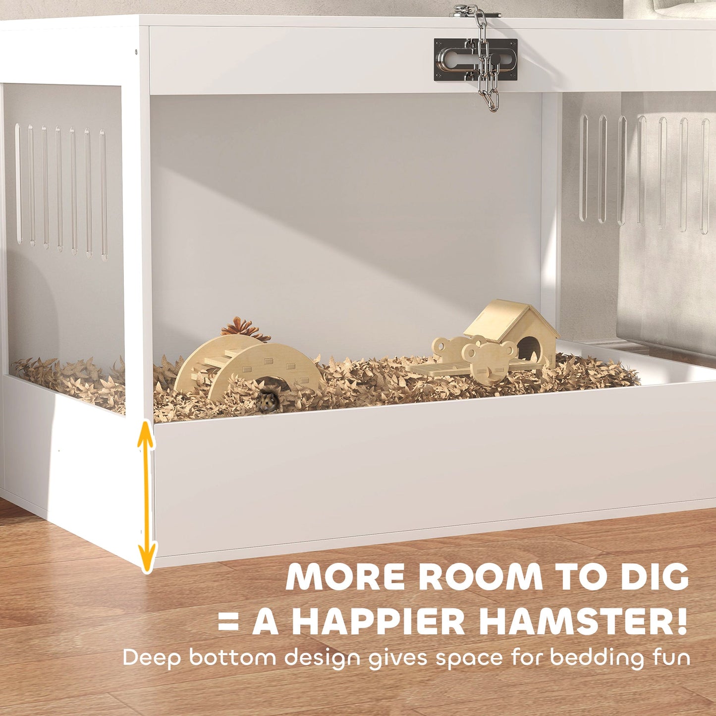 Hamster Cage, 31.5"L Transparent Acrylic Small Animal Habitat with Openable Top, Exercise Play House with Hut, Seesaw, Ladder for Dwarf Hamster, Gerbil, White