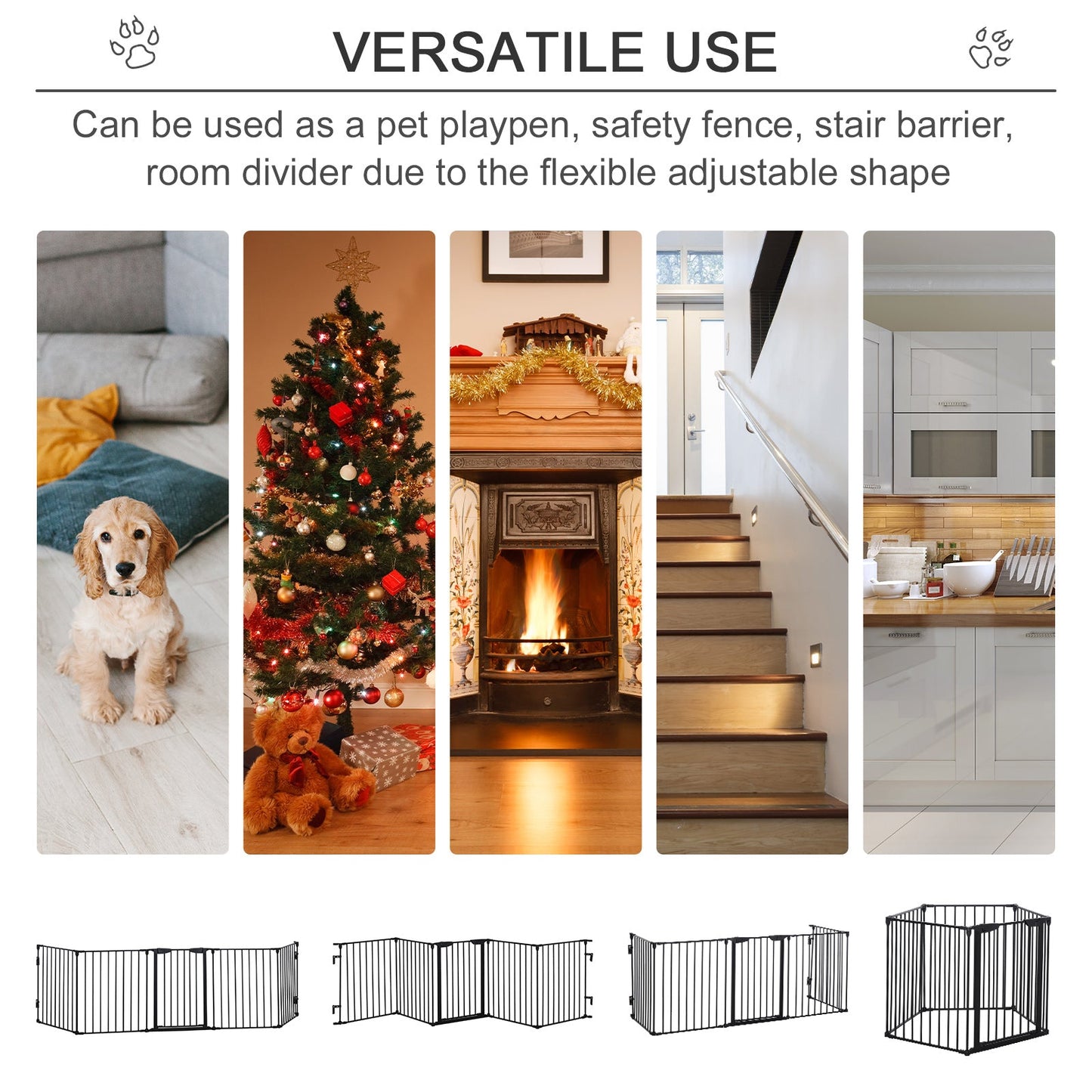 Dog Playpen Indoor, Foldable Pet Fence Puppy Pen for Small Medium Dogs with Door, 5 Panels, 29 Inch Tall, for Stairway, Doorway, Hallway, Black