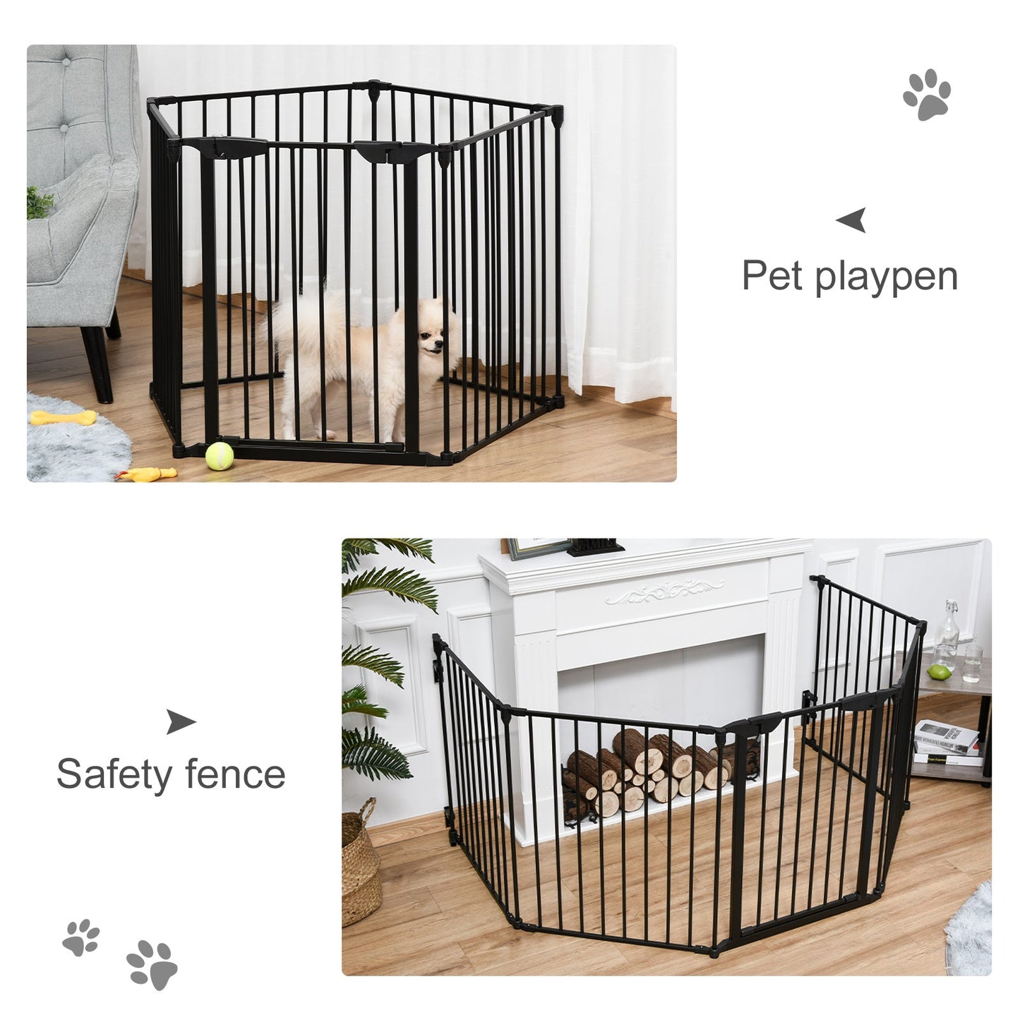 Dog Playpen Indoor, Foldable Pet Fence Puppy Pen for Small Medium Dogs with Door, 5 Panels, 29 Inch Tall, for Stairway, Doorway, Hallway, Black